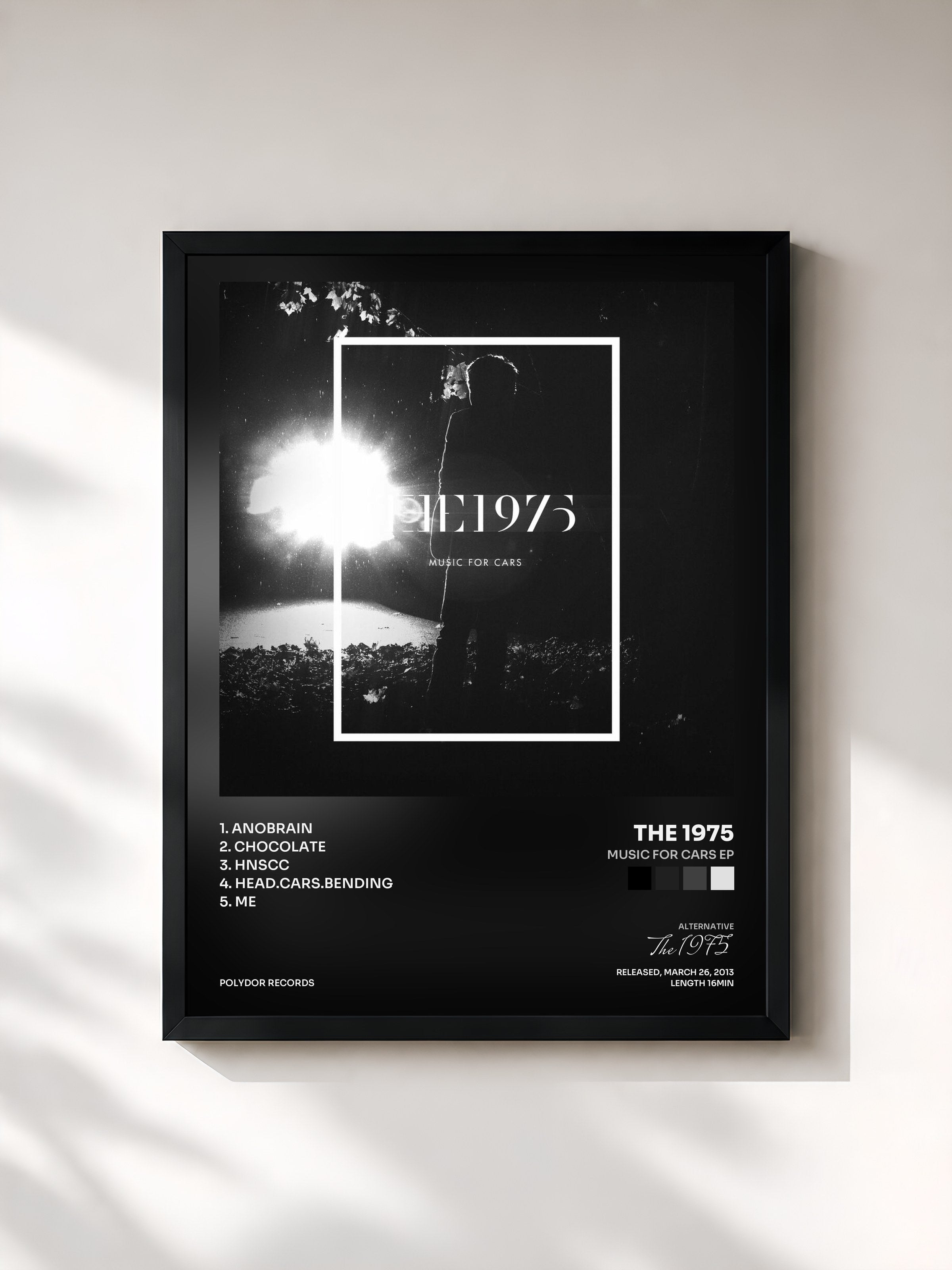 #noir Tableau de l'album Music For Cars EP de The 1975, cadre noir, imprimé et encadré en France