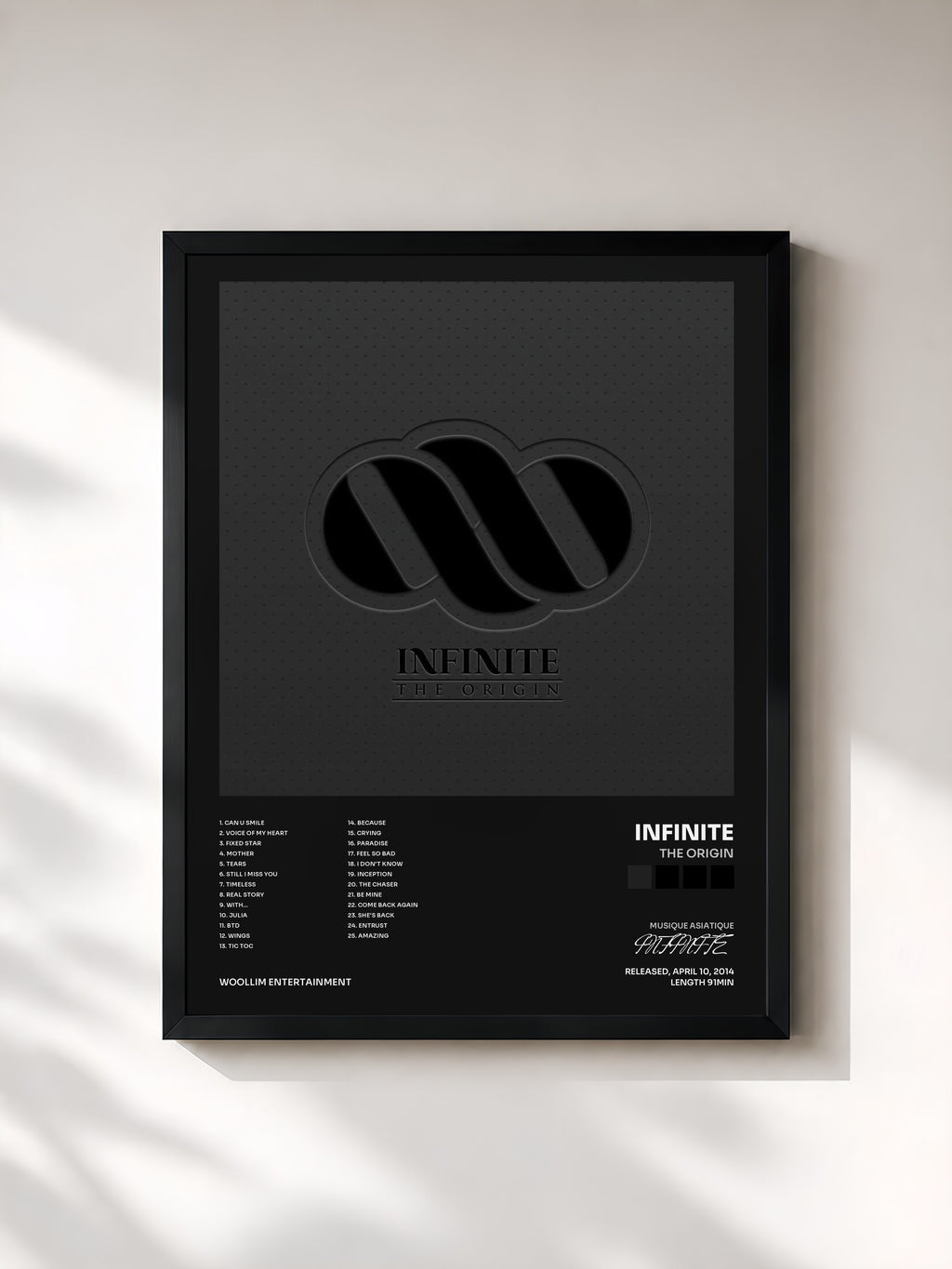 #noir Tableau de l'album The Origin de INFINITE, cadre noir, imprimé et encadré en France