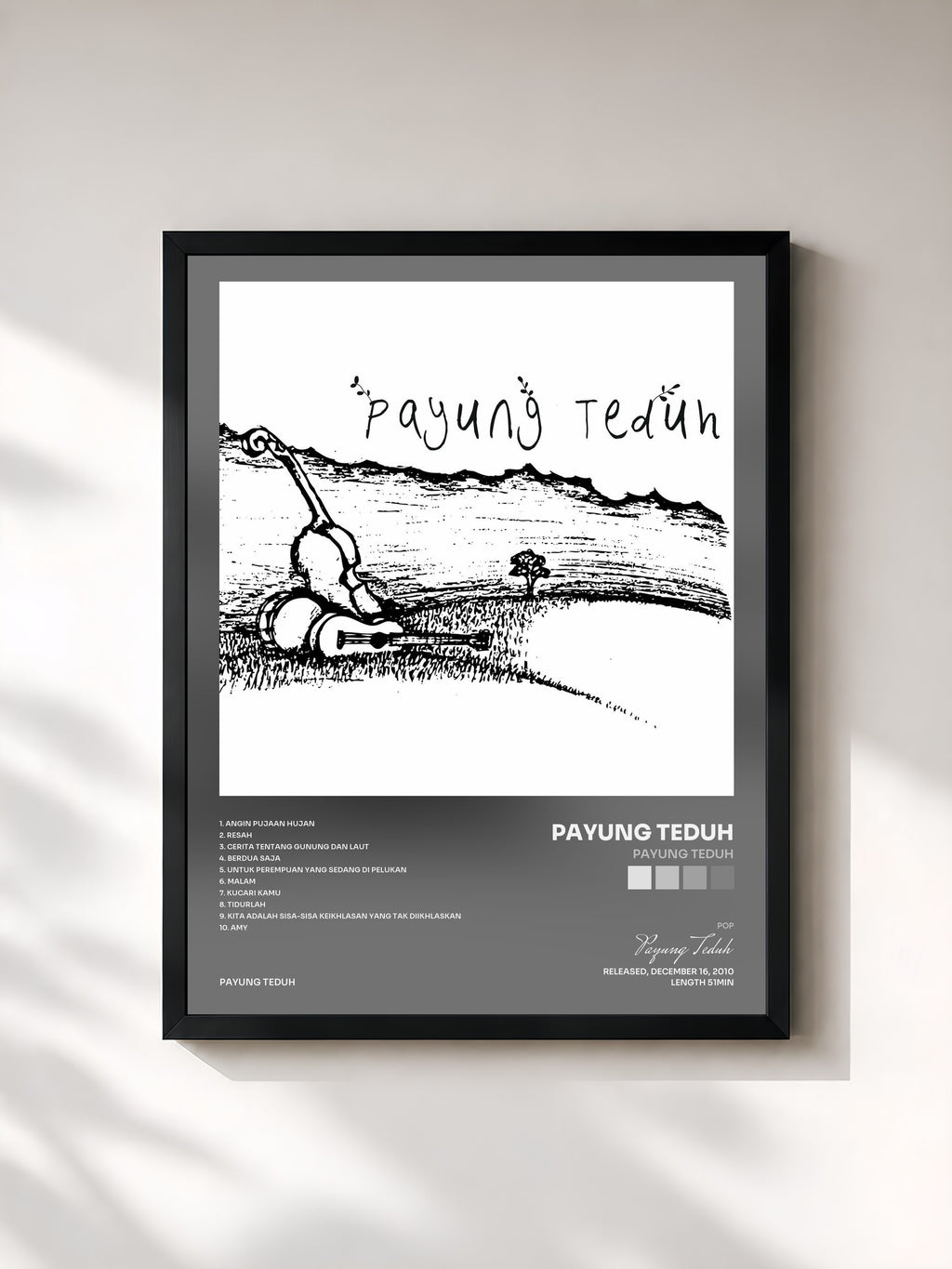 #noir Tableau de l'album Payung Teduh de Payung Teduh, cadre noir, imprimé et encadré en France
