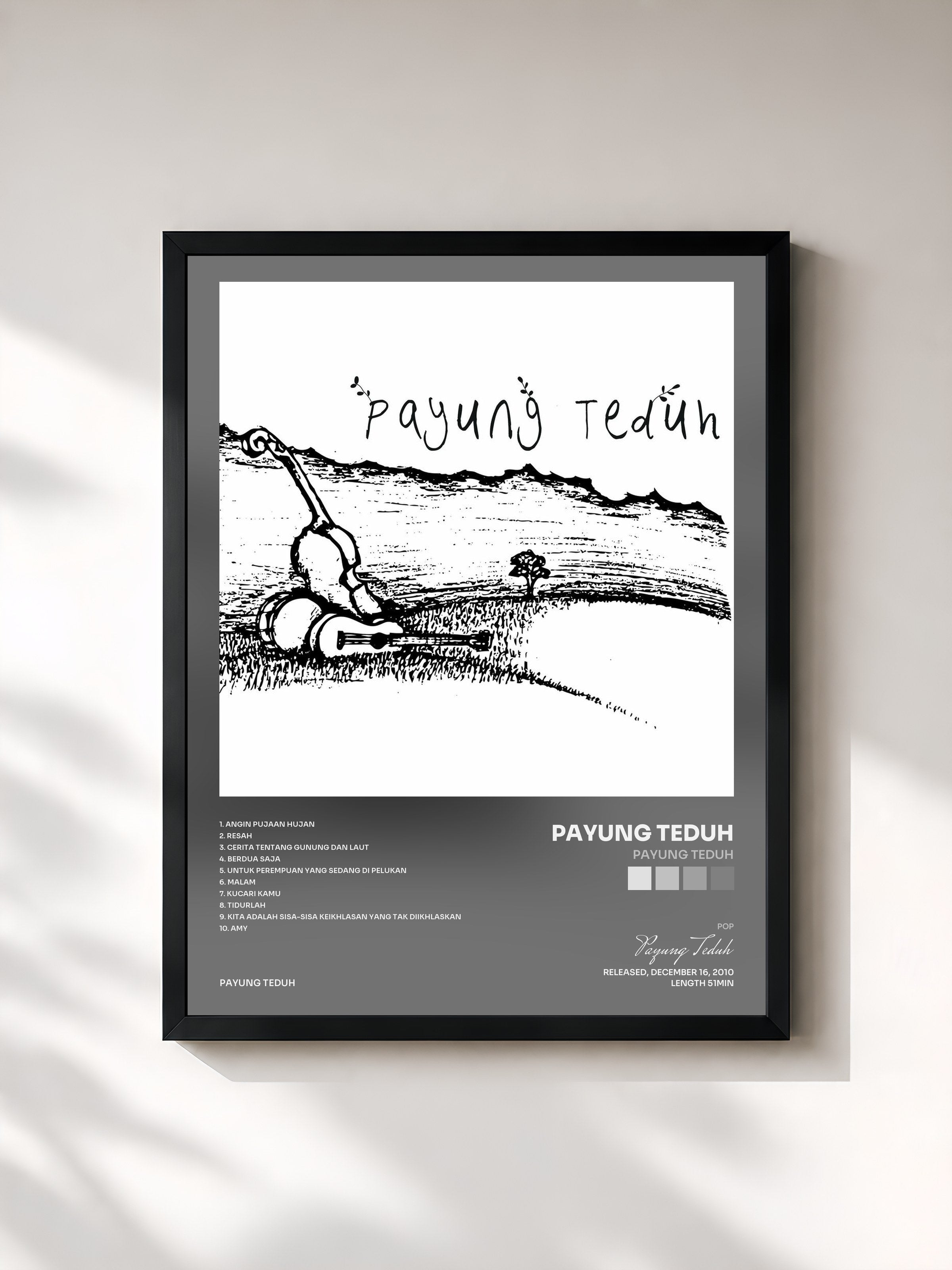 #noir Tableau de l'album Payung Teduh de Payung Teduh, cadre noir, imprimé et encadré en France