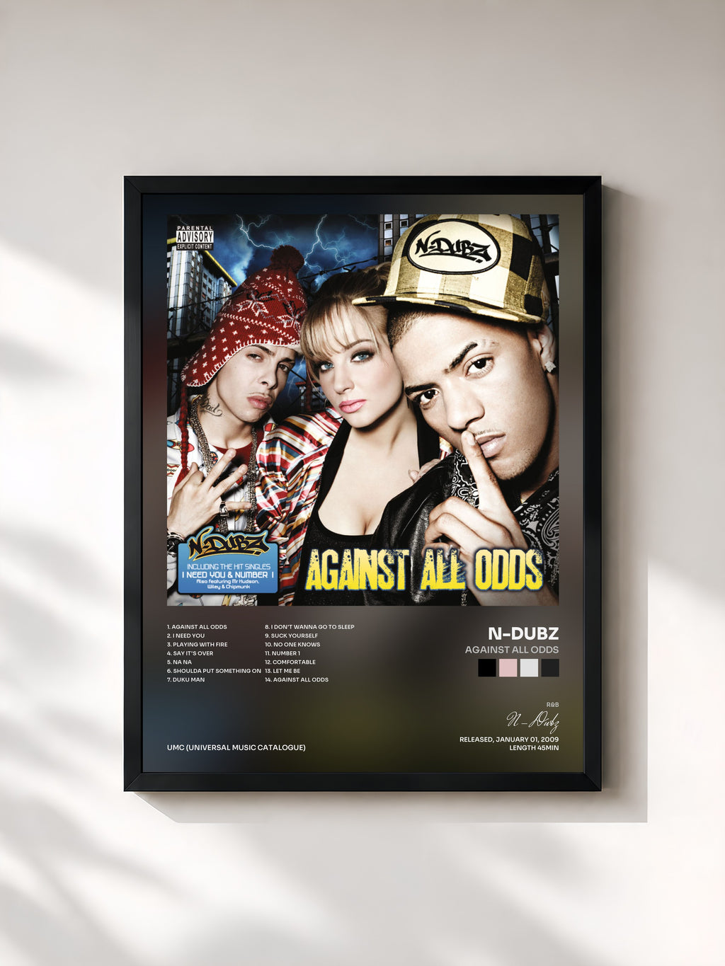 #noir Tableau de l'album Against All Odds de N-Dubz, cadre noir, imprimé et encadré en France