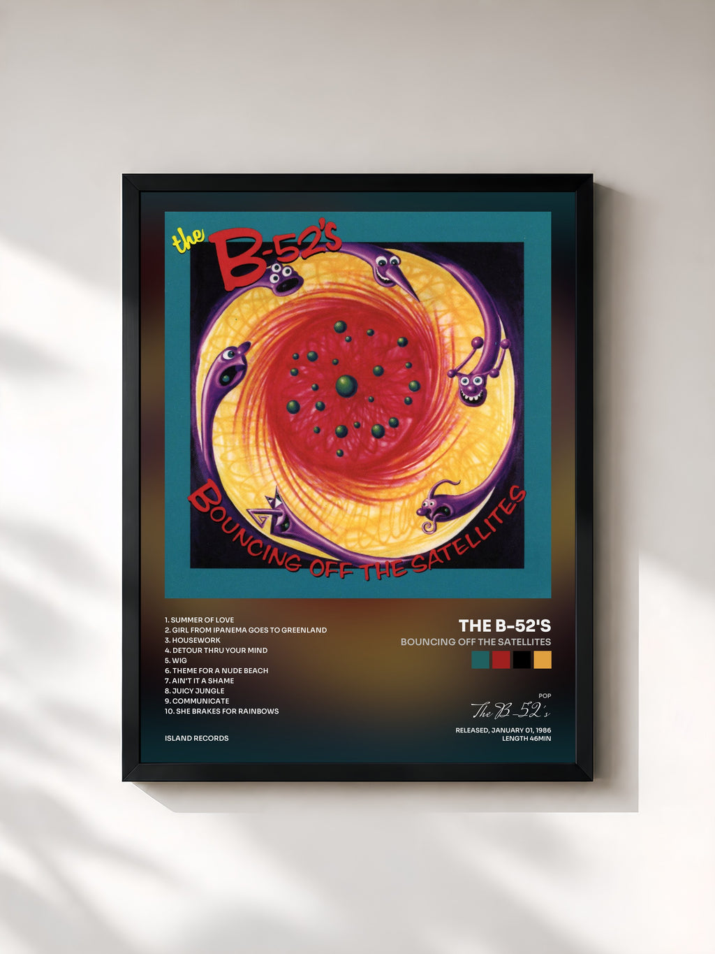 #noir Tableau de l'album Bouncing Off The Satellites de The B-52's, cadre noir, imprimé et encadré en France