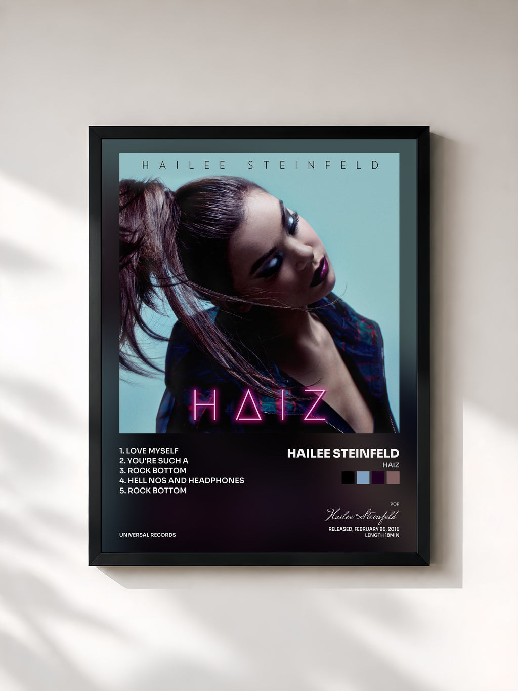 #noir Tableau de l'album HAIZ de Hailee Steinfeld, cadre noir, imprimé et encadré en France