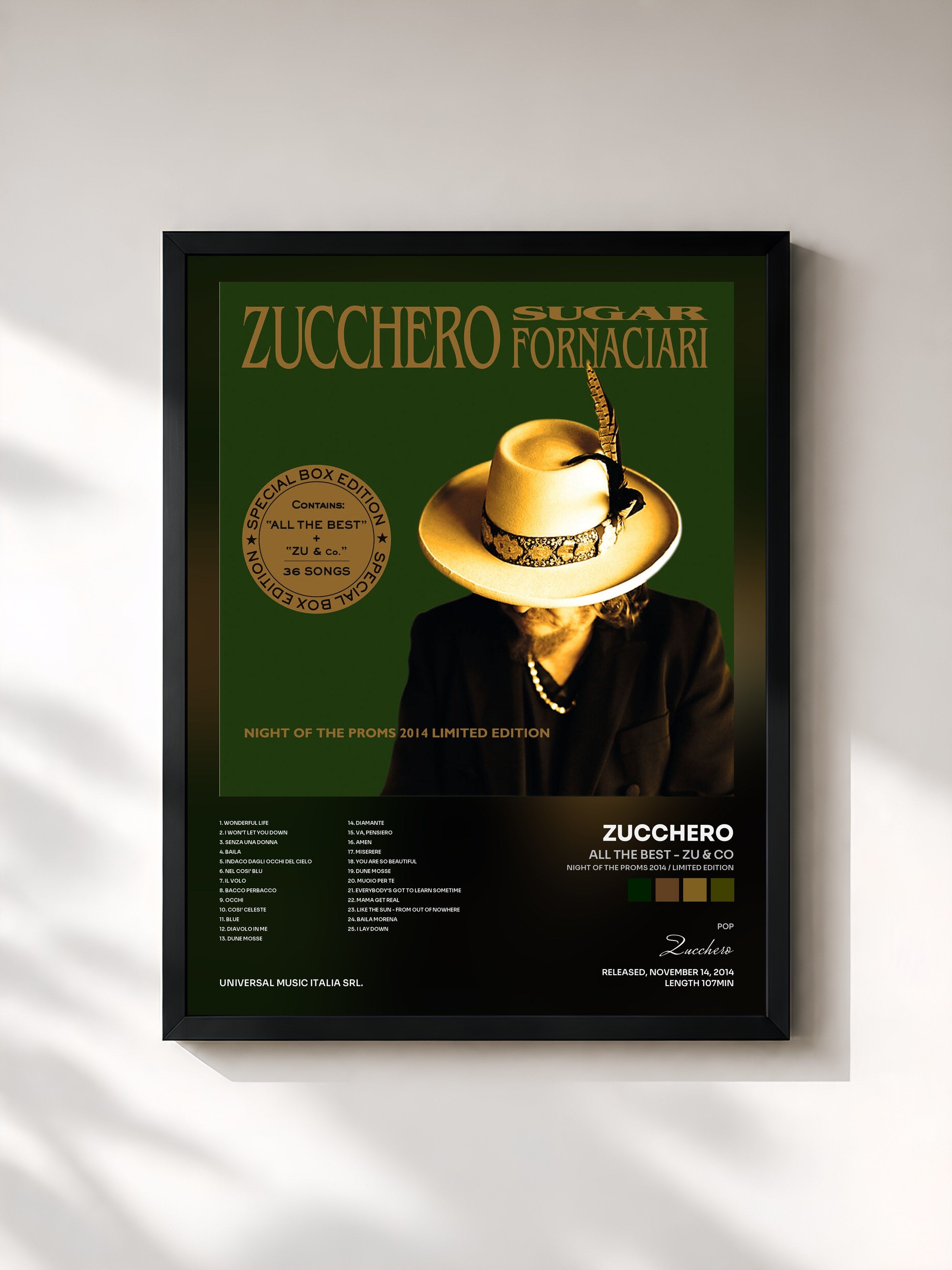 #noir Tableau de l'album All The Best - Zu & Co (Night Of The Proms 2014 / Limited Edition) de Zucchero, cadre noir, imprimé et encadré en France