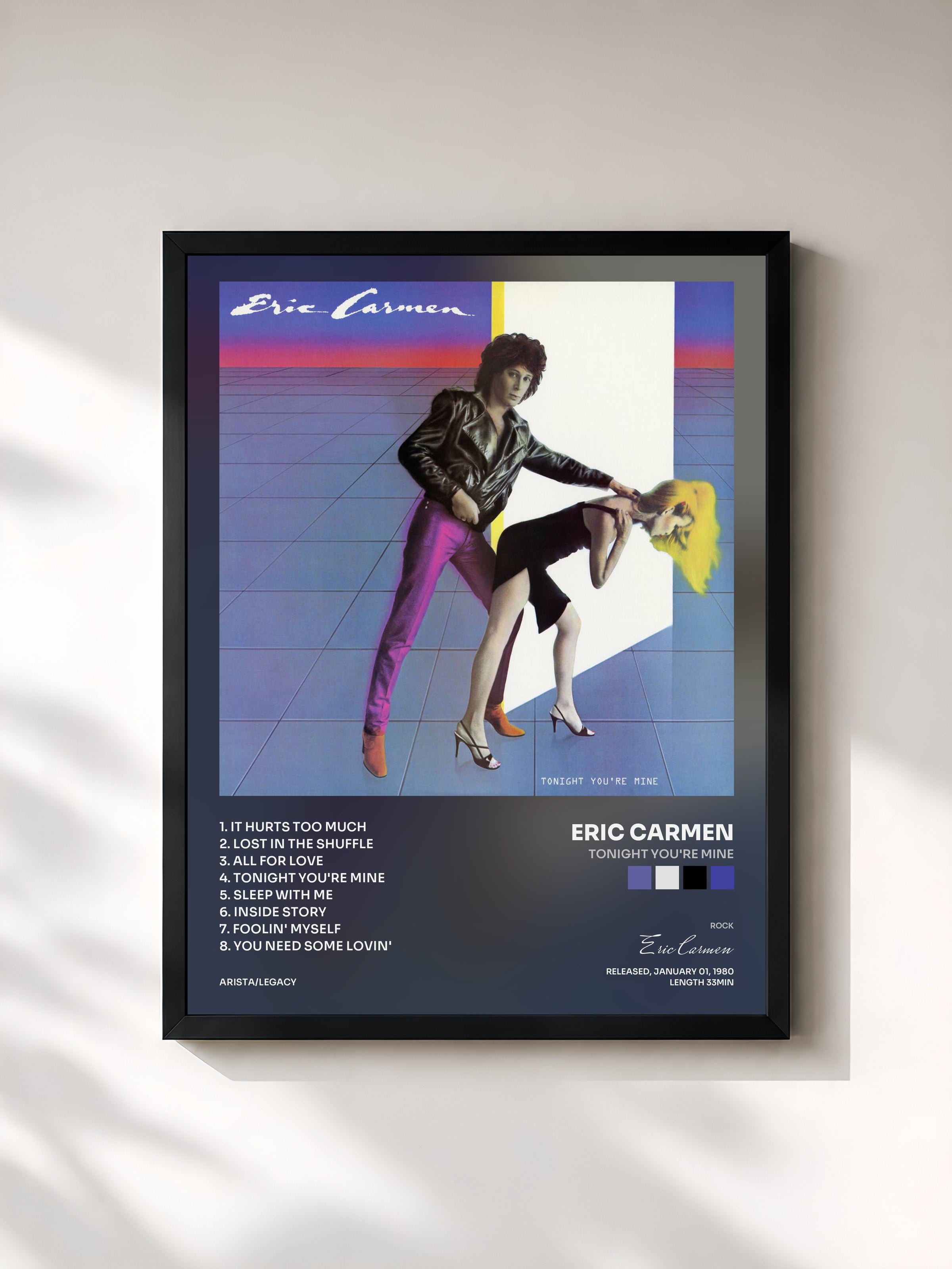 #noir Tableau de l'album Tonight You're Mine de Eric Carmen, cadre noir, imprimé et encadré en France