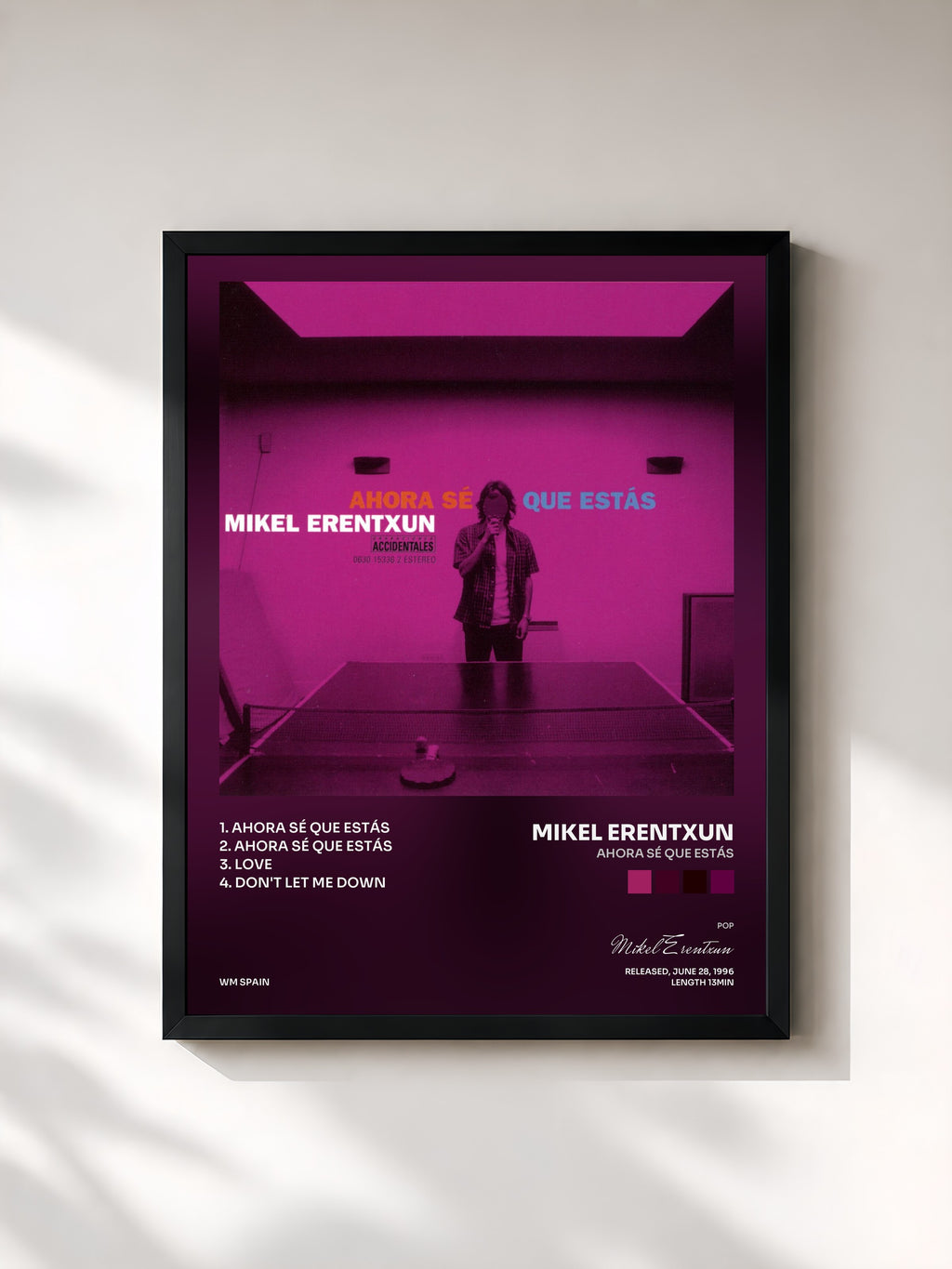 #noir Tableau de l'album Ahora sé que estás de Mikel Erentxun, cadre noir, imprimé et encadré en France