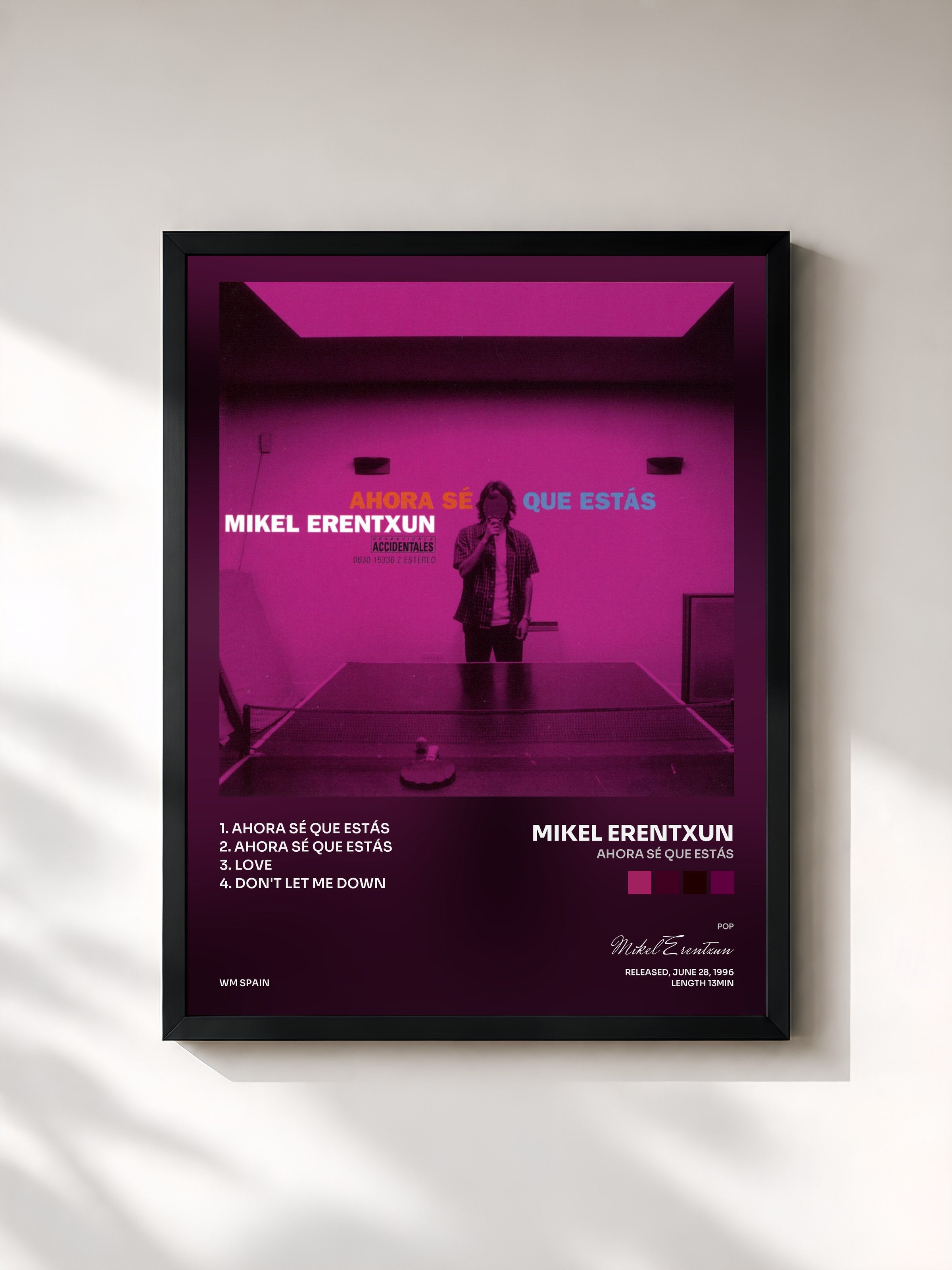 #noir Tableau de l'album Ahora sé que estás de Mikel Erentxun, cadre noir, imprimé et encadré en France