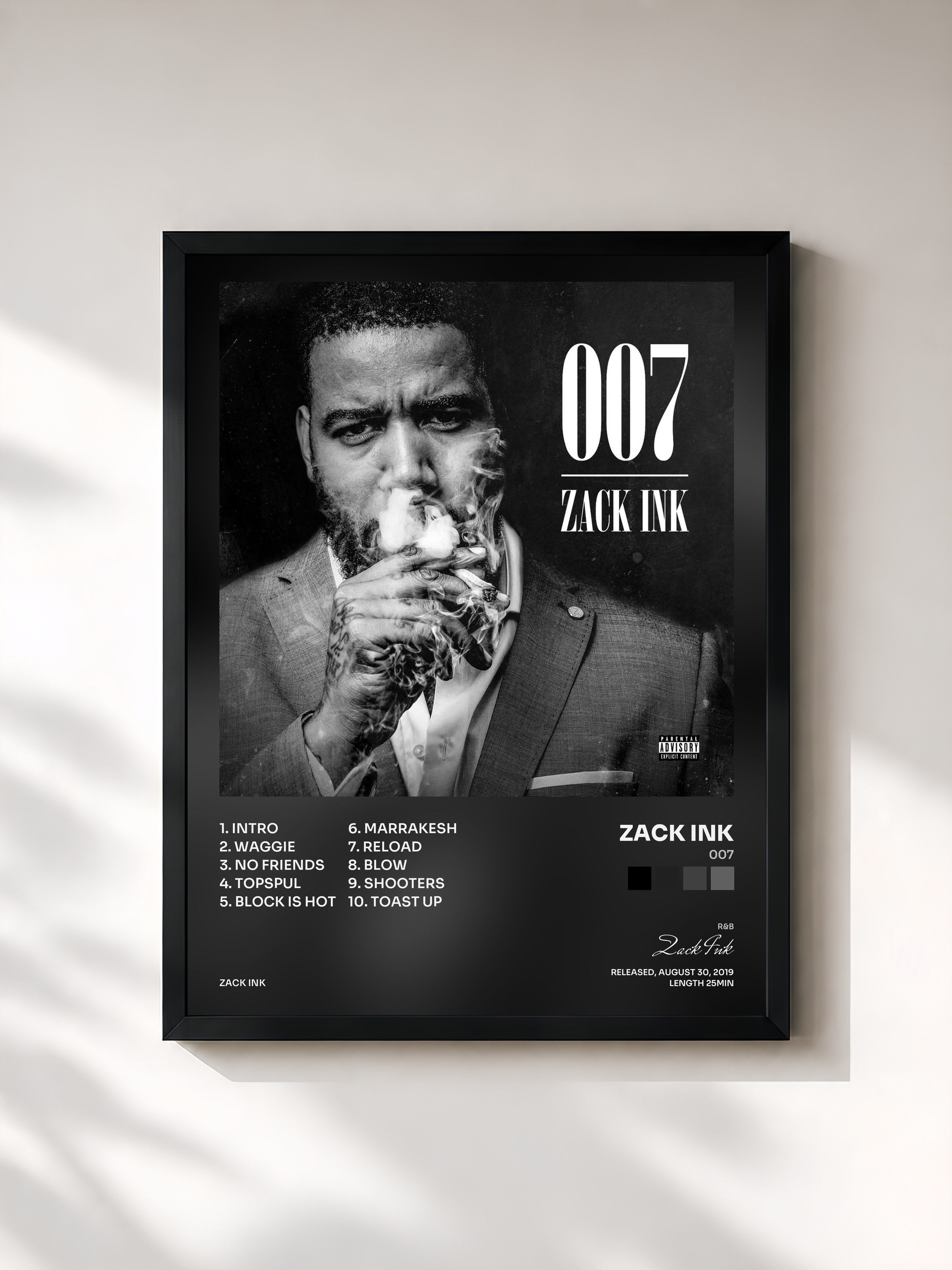 #noir Tableau de l'album 007 de Zack Ink, cadre noir, imprimé et encadré en France
