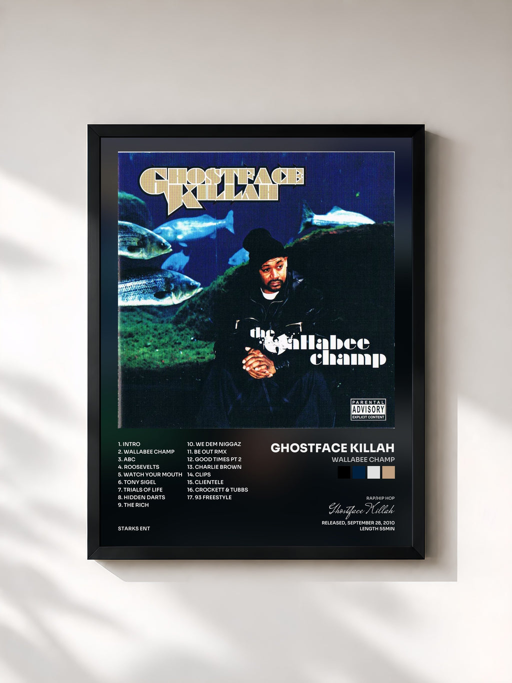 #noir Tableau de l'album Wallabee Champ de Ghostface Killah, cadre noir, imprimé et encadré en France