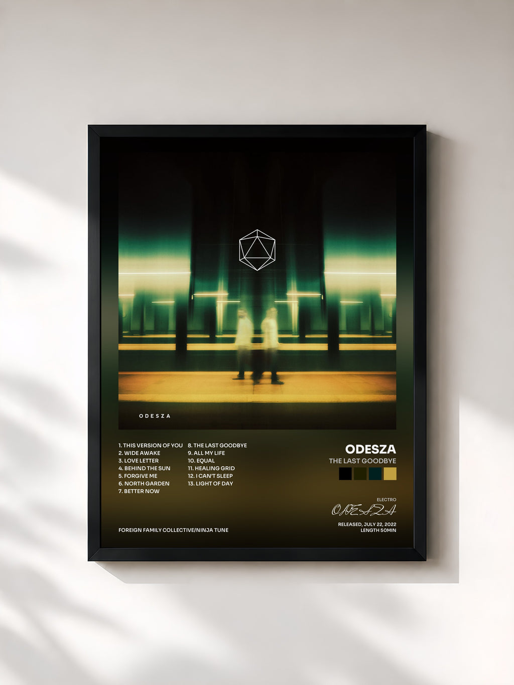 #noir Tableau de l'album The Last Goodbye de ODESZA, cadre noir, imprimé et encadré en France
