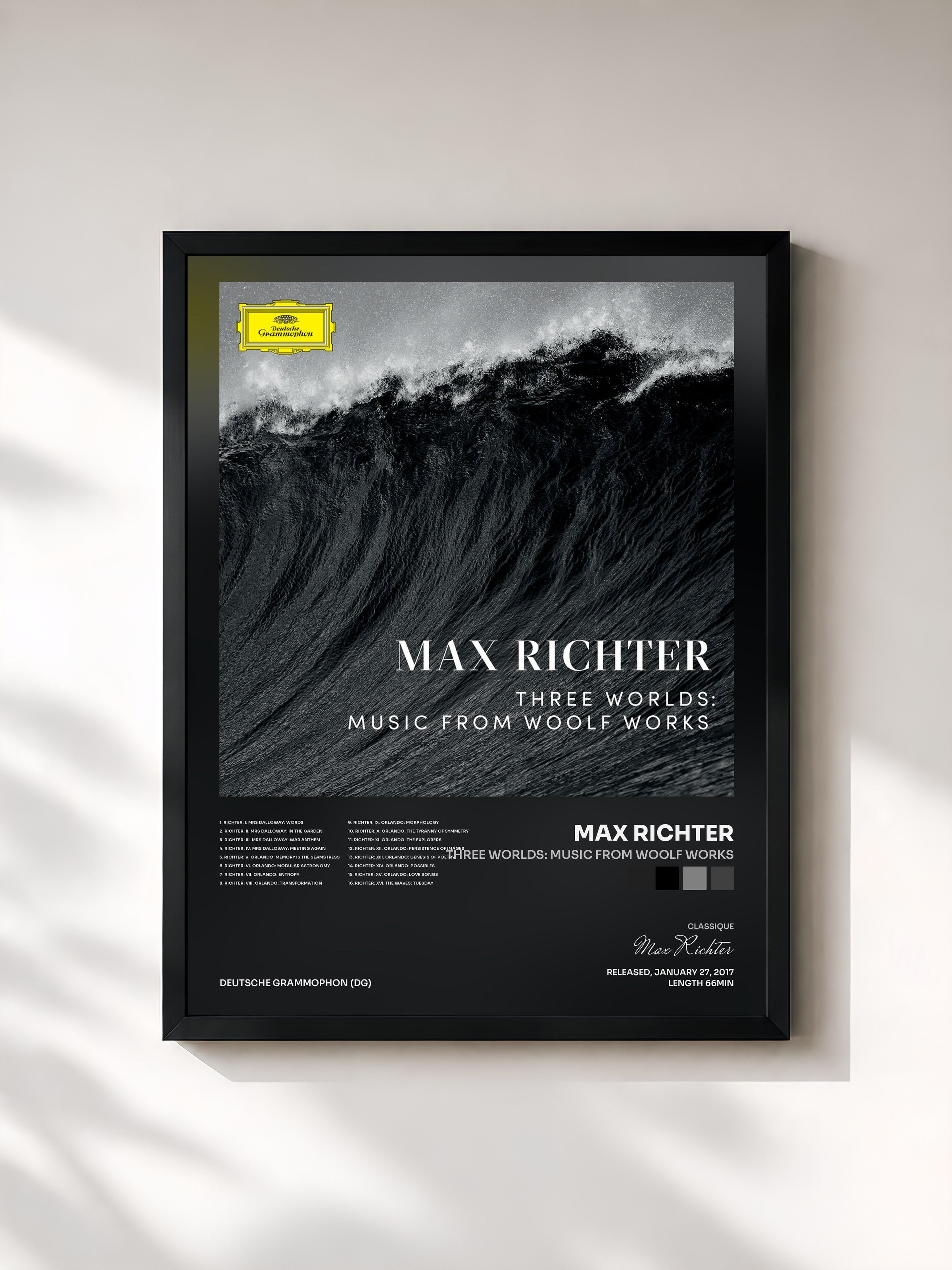 #noir Tableau de l'album Three Worlds: Music From Woolf Works de Max Richter, cadre noir, imprimé et encadré en France
