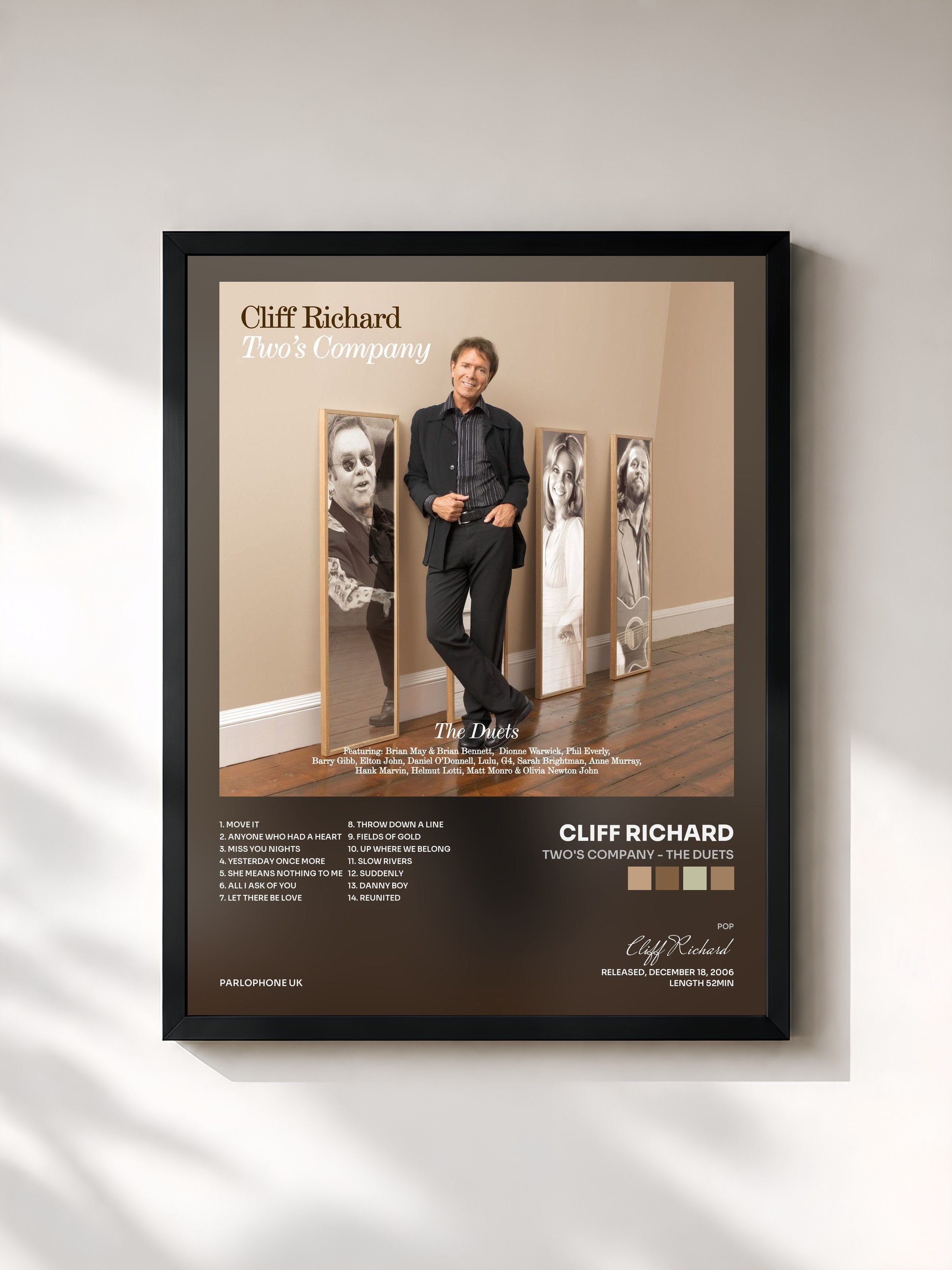 #noir Tableau de l'album Two's Company - The Duets de Cliff Richard, cadre noir, imprimé et encadré en France