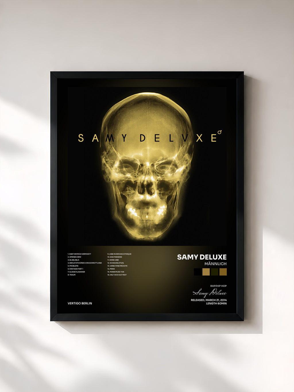#noir Tableau de l'album Männlich de Samy Deluxe, cadre noir, imprimé et encadré en France