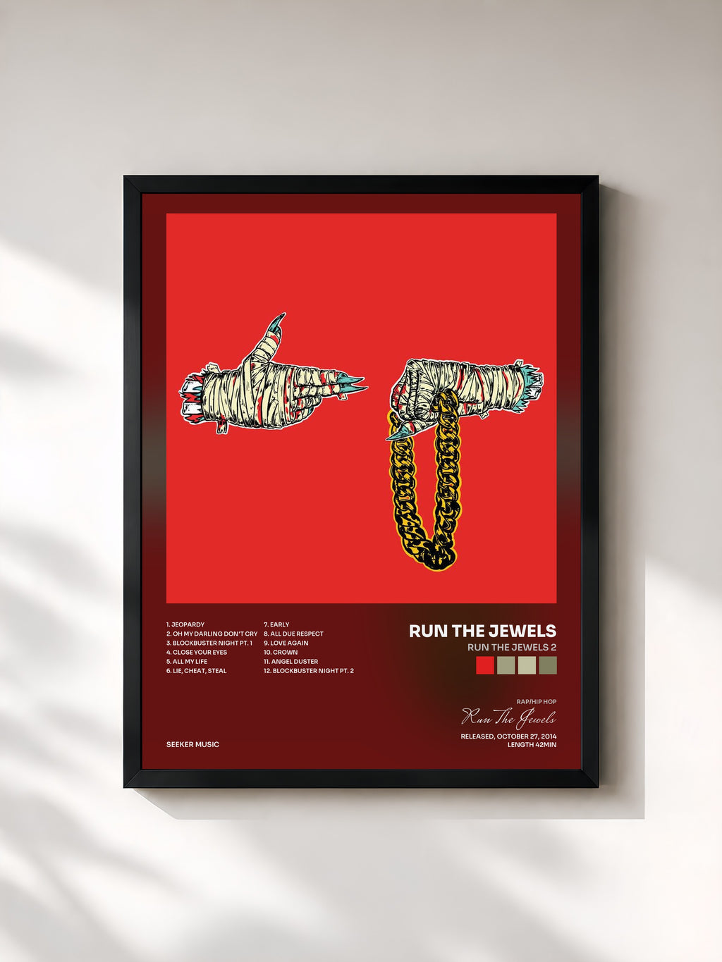 #noir Tableau de l'album Run The Jewels 2 de Run The Jewels, cadre noir, imprimé et encadré en France