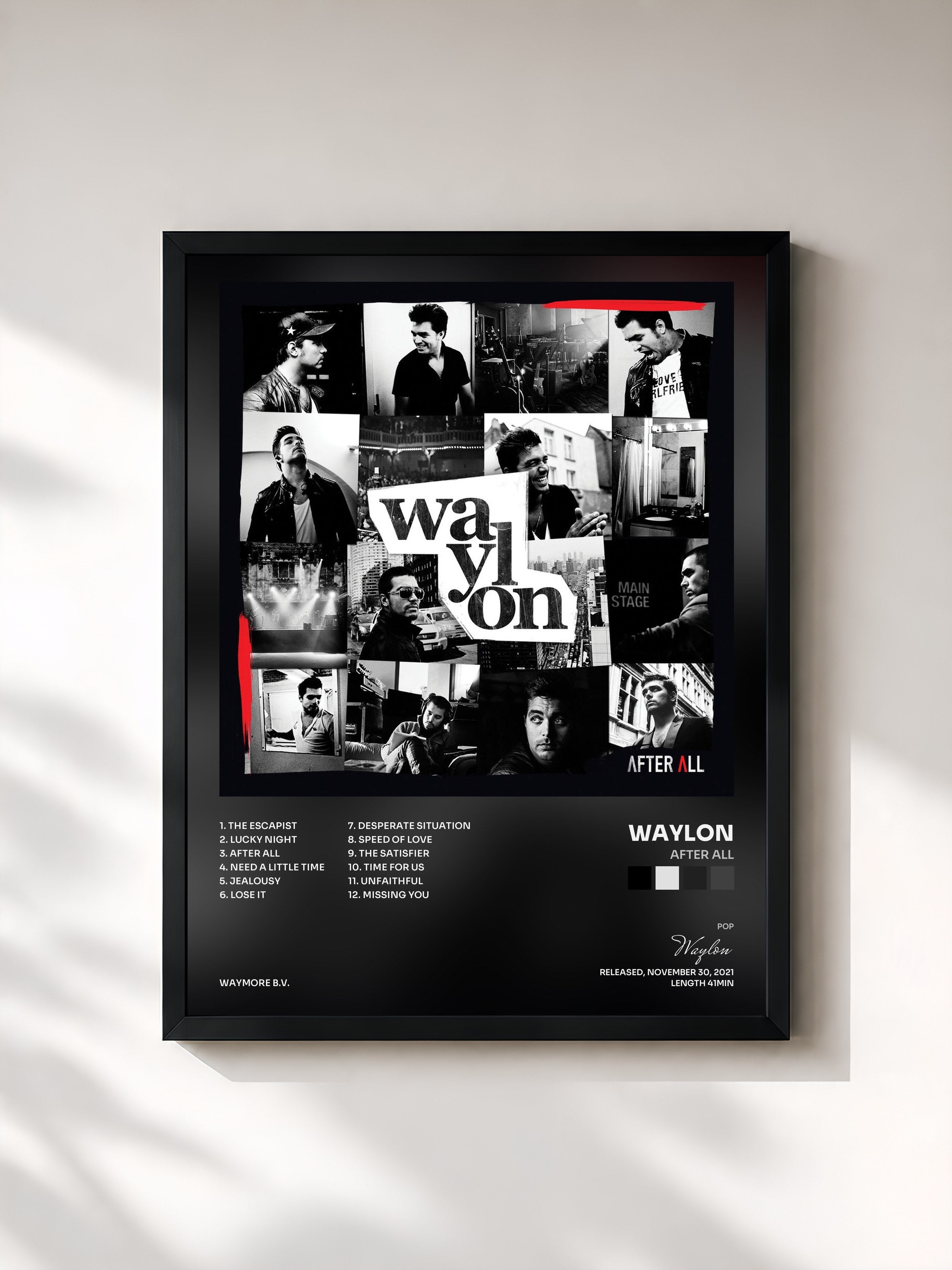 #noir Tableau de l'album After All de Waylon, cadre noir, imprimé et encadré en France