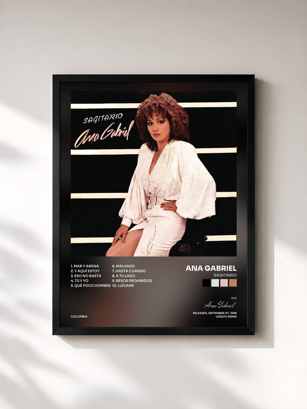 #noir Tableau de l'album Sagitario de Ana Gabriel, cadre noir, imprimé et encadré en France