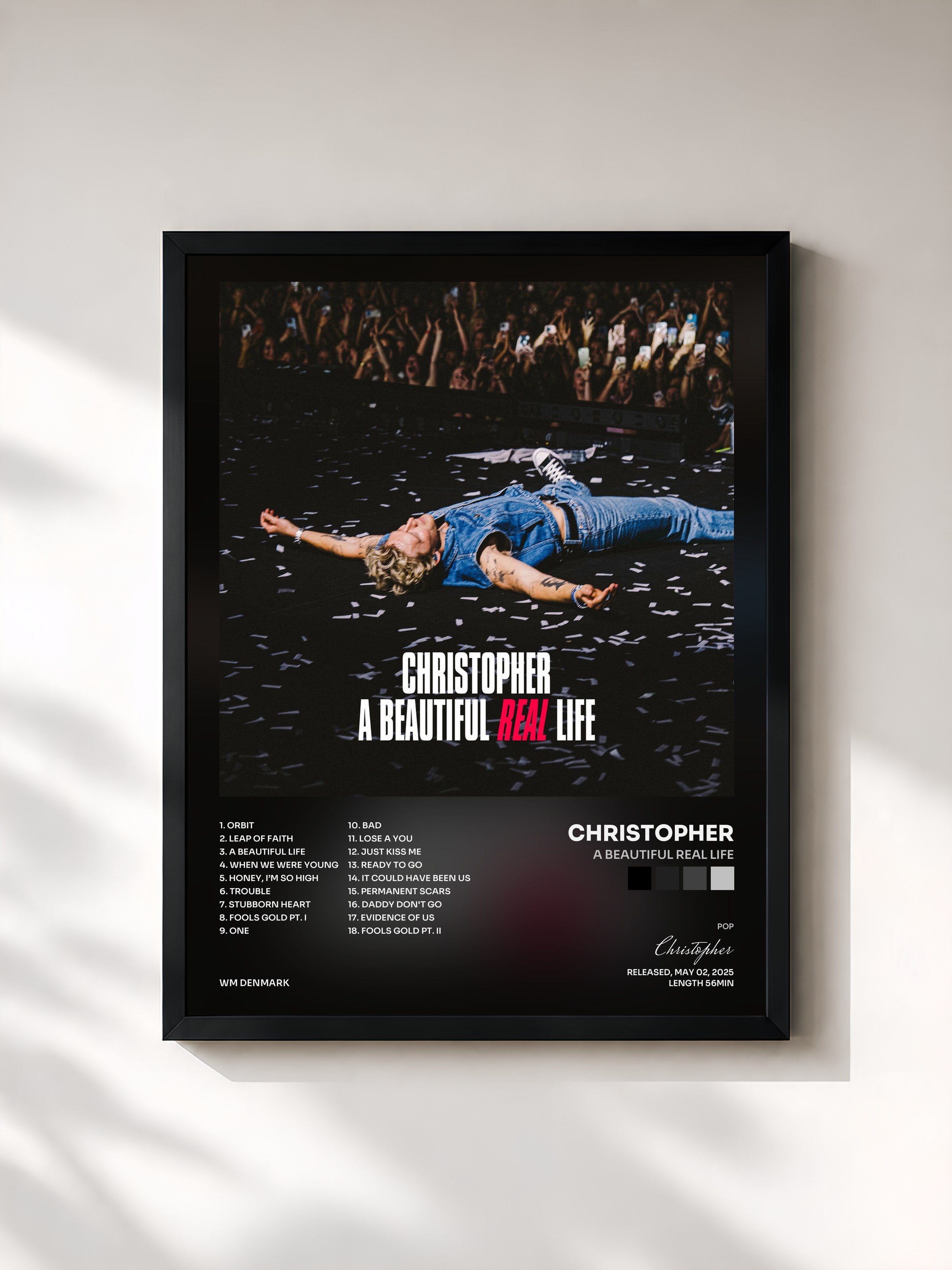 #noir Tableau de l'album A Beautiful Real Life de Christopher, cadre noir, imprimé et encadré en France