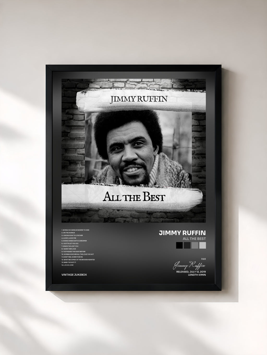 #noir Tableau de l'album All the Best de Jimmy Ruffin, cadre noir, imprimé et encadré en France