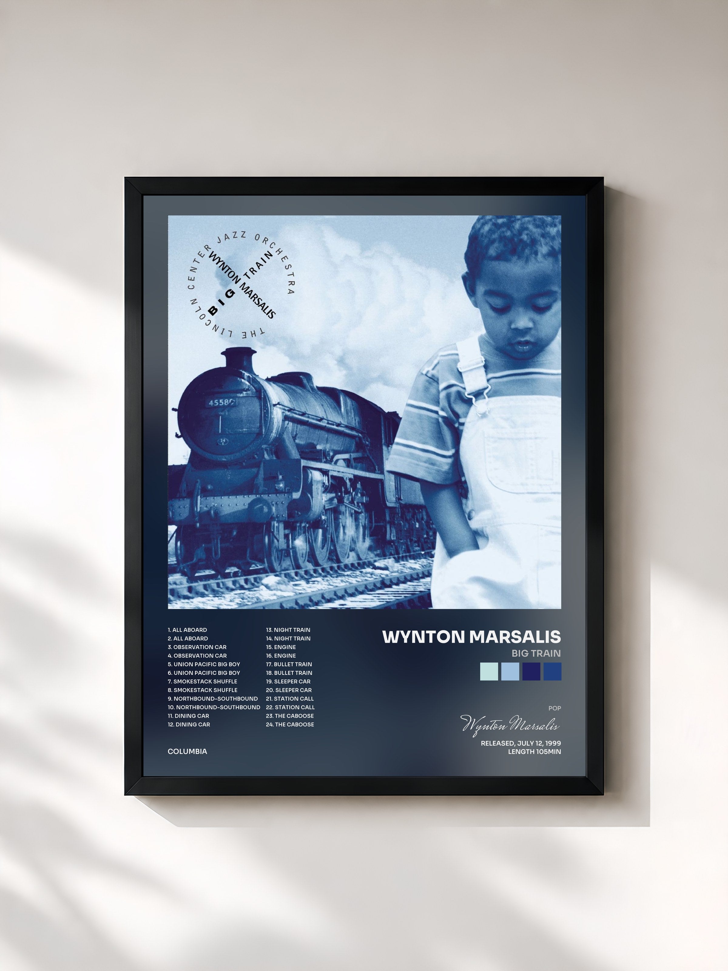 #noir Tableau de l'album Big Train de Wynton Marsalis, cadre noir, imprimé et encadré en France