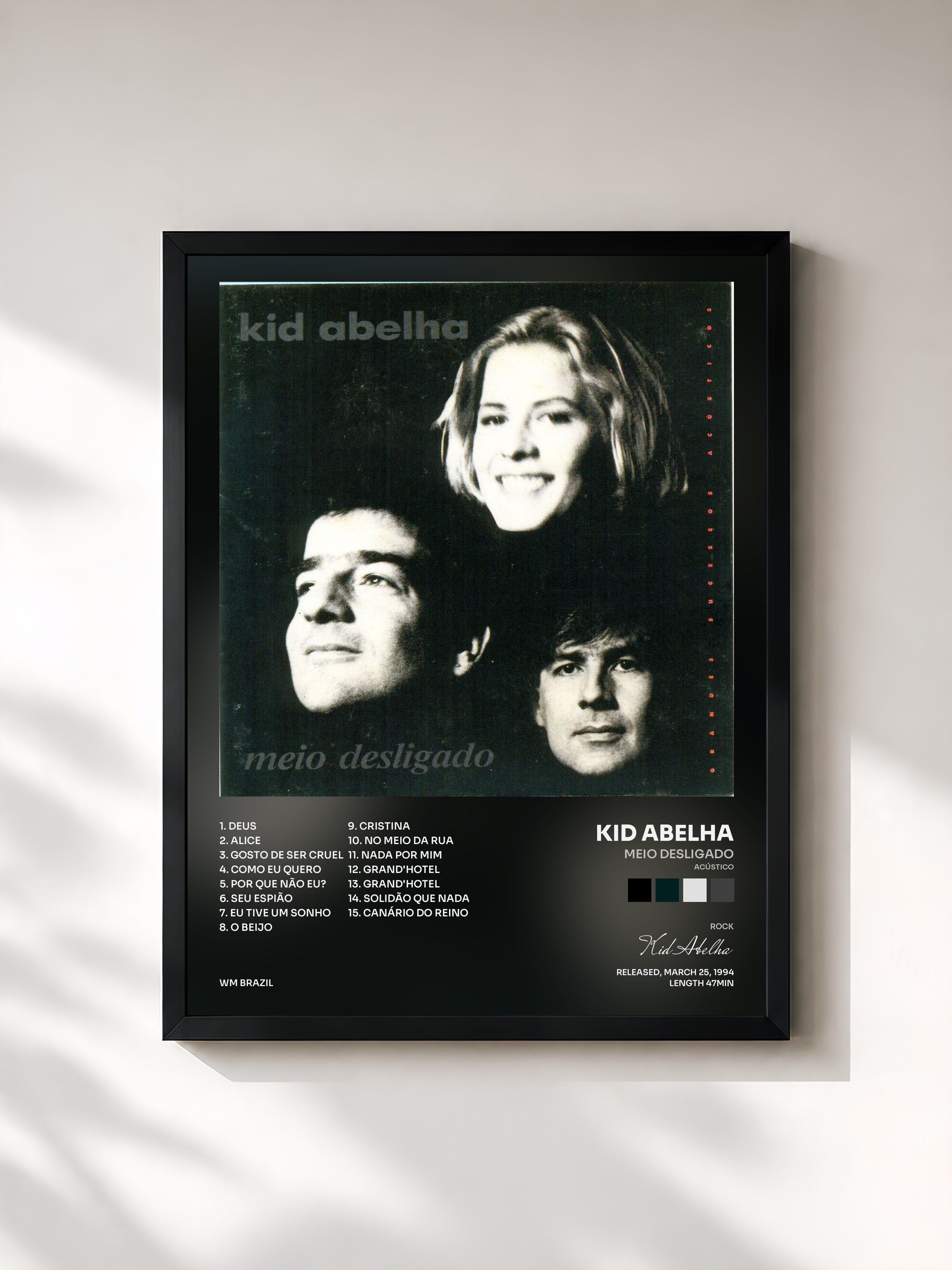#noir Tableau de l'album Meio Desligado (Acústico) de Kid Abelha, cadre noir, imprimé et encadré en France