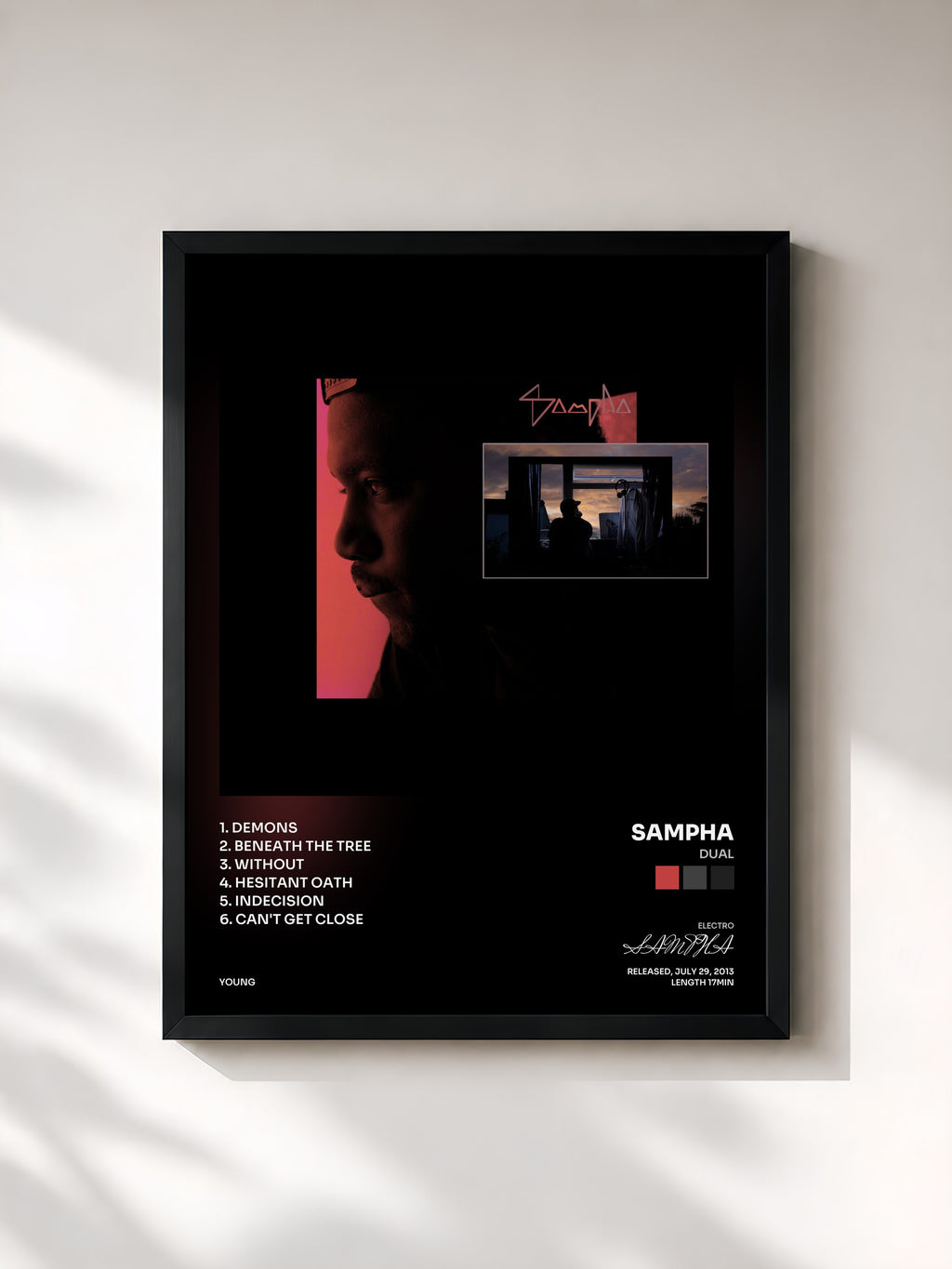 #noir Tableau de l'album Dual de SAMPHA, cadre noir, imprimé et encadré en France