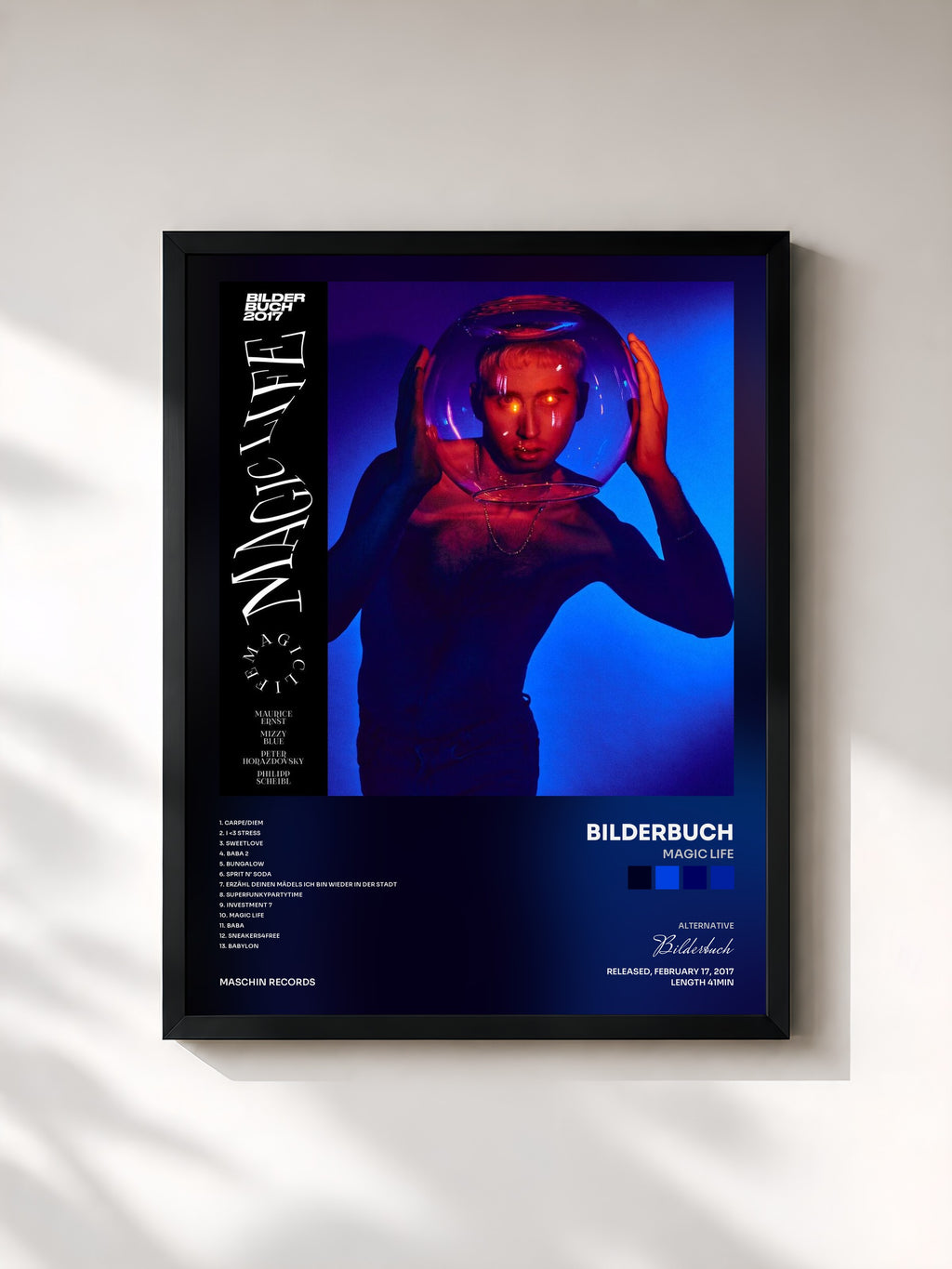 #noir Tableau de l'album Magic Life de Bilderbuch, cadre noir, imprimé et encadré en France