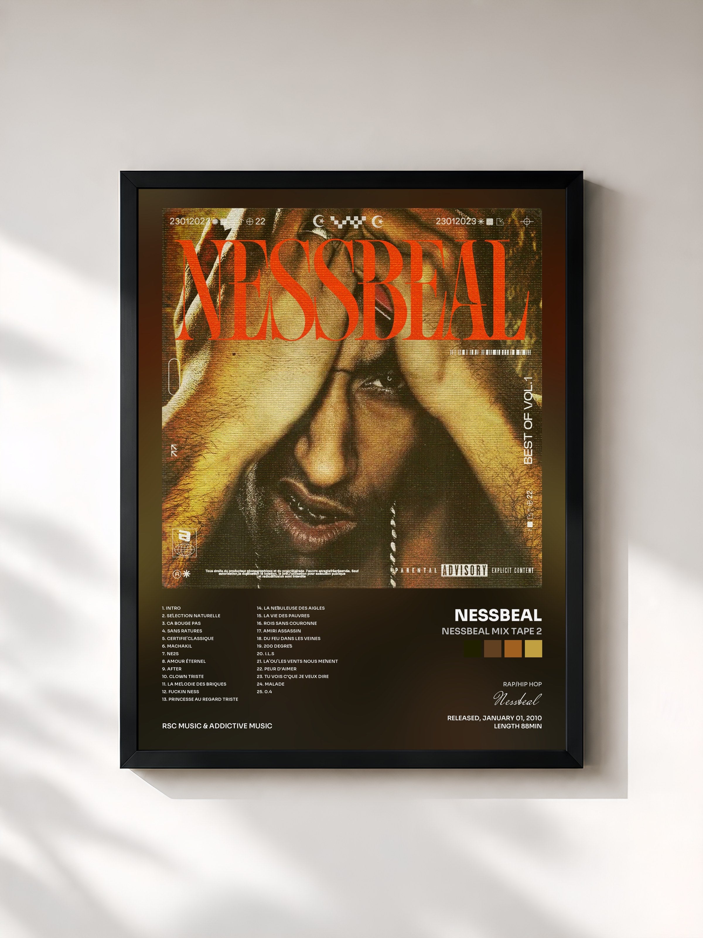 #noir Tableau de l'album Nessbeal Mix tape 2 de Nessbeal, cadre noir, imprimé et encadré en France