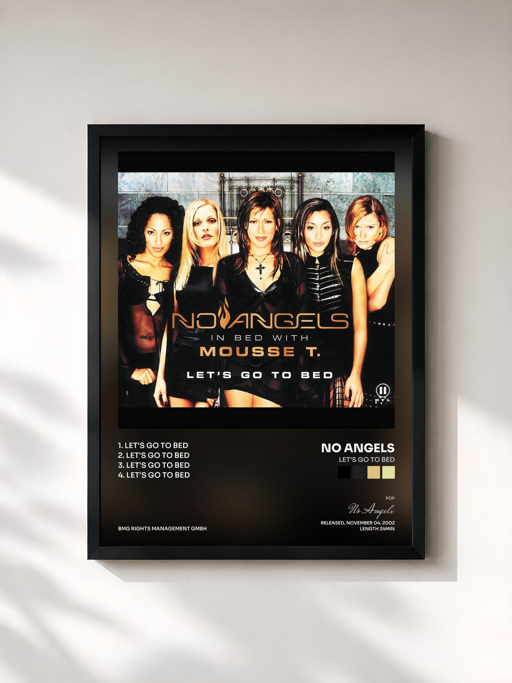 #noir Tableau de l'album Let's Go to Bed de No Angels, cadre noir, imprimé et encadré en France