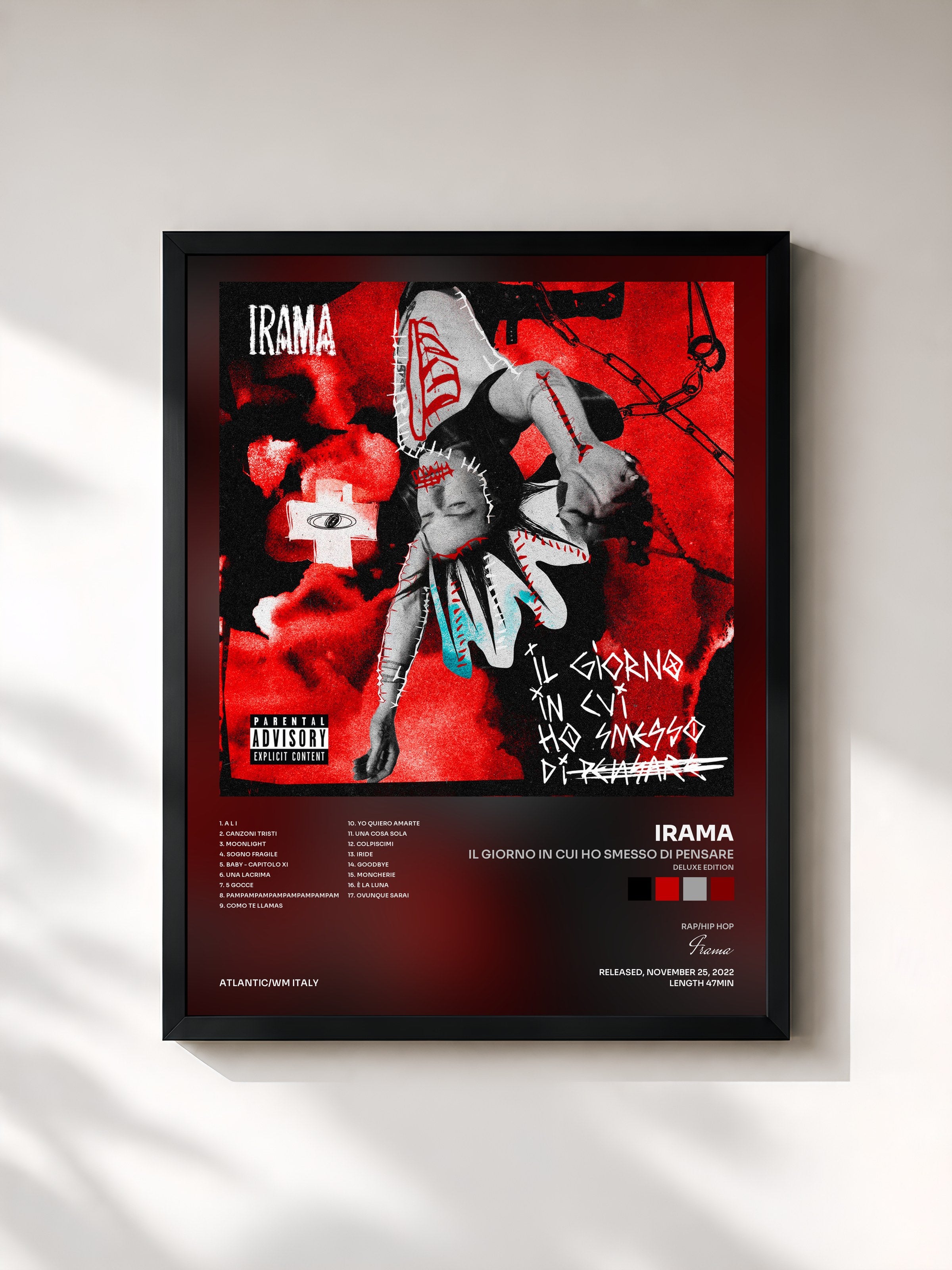 #noir Tableau de l'album Il giorno in cui ho smesso di pensare (Deluxe Edition) de Irama, cadre noir, imprimé et encadré en France
