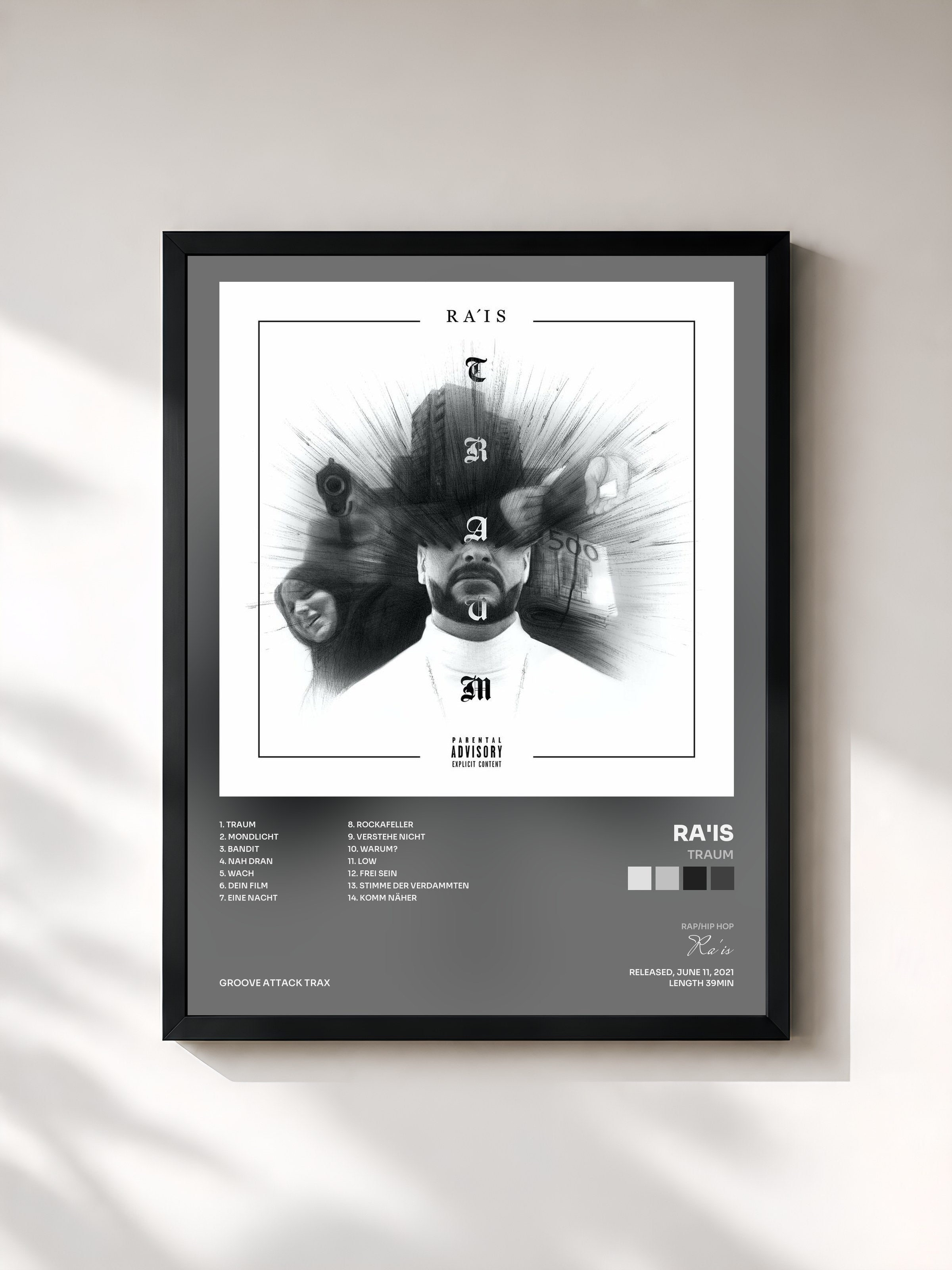 #noir Tableau de l'album Traum de Ra'is, cadre noir, imprimé et encadré en France