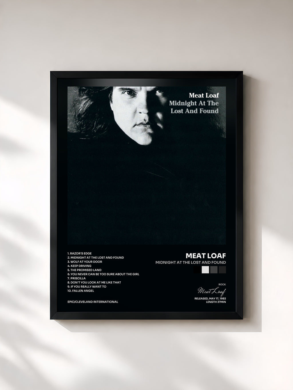 #noir Tableau de l'album Midnight At The Lost And Found de Meat Loaf, cadre noir, imprimé et encadré en France