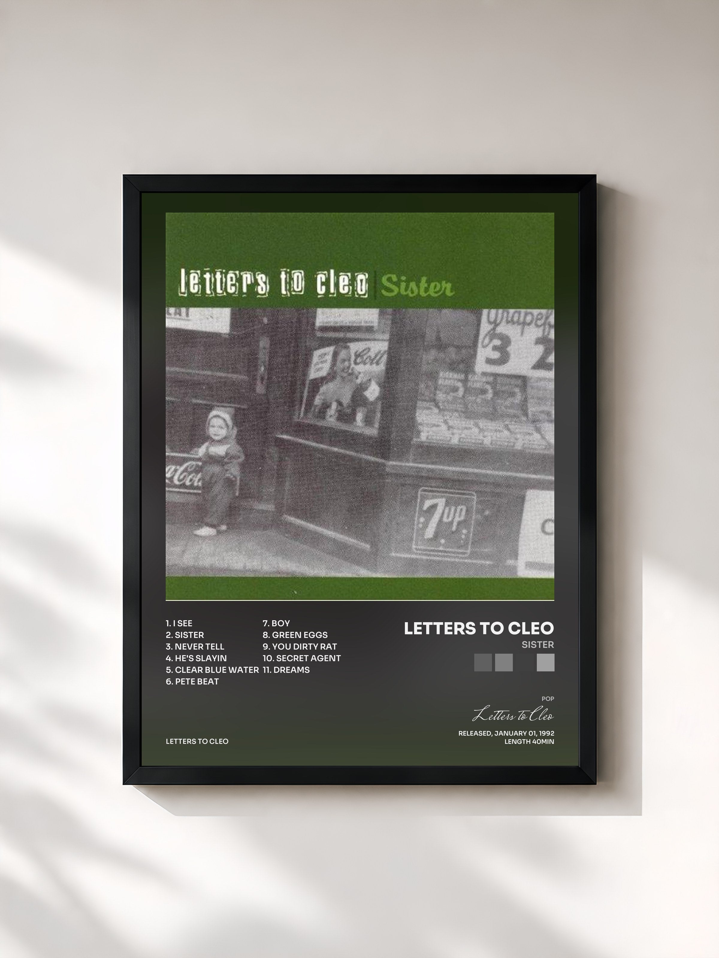#noir Tableau de l'album Sister de Letters to Cleo, cadre noir, imprimé et encadré en France