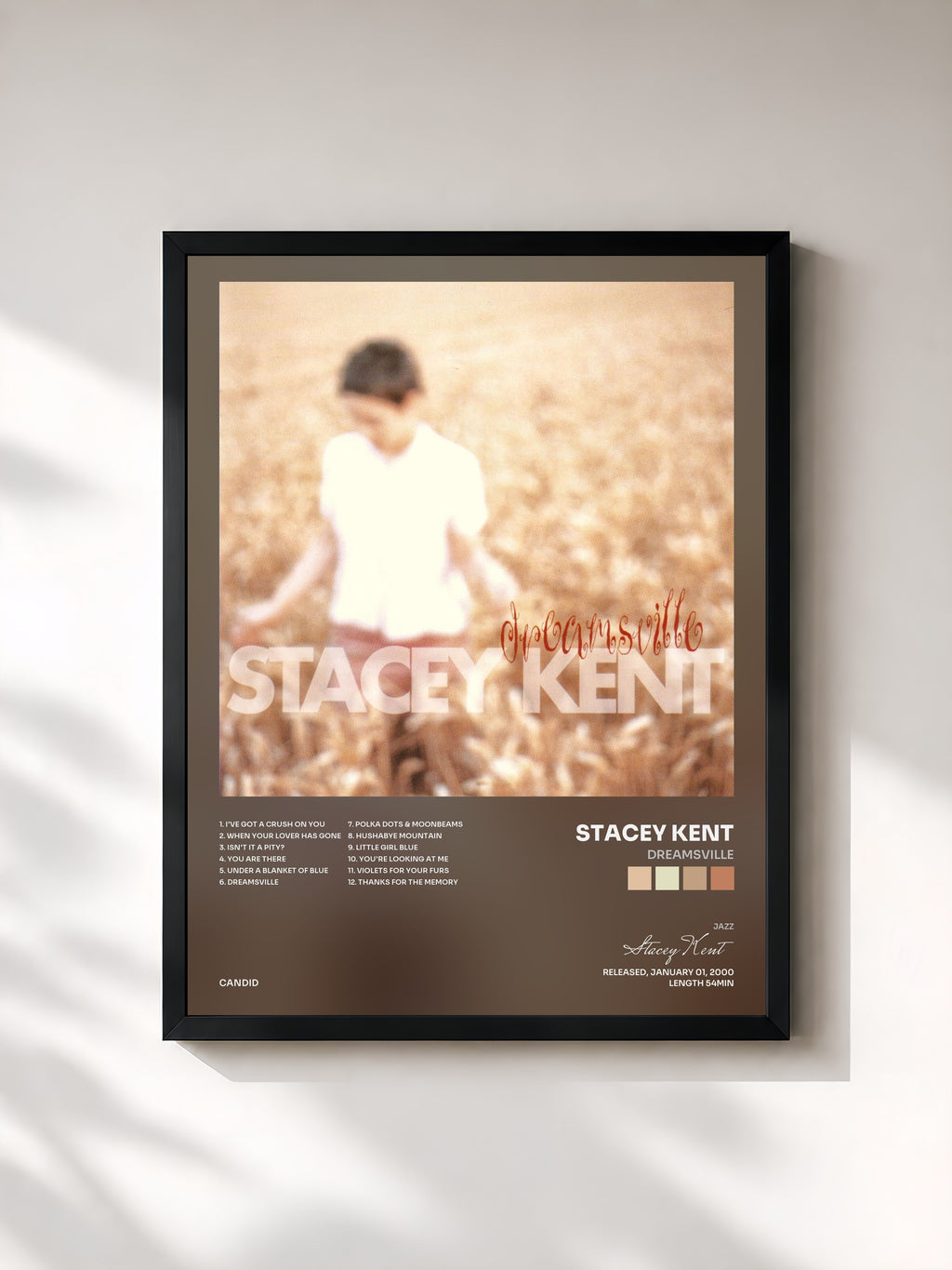#noir Tableau de l'album Dreamsville de Stacey Kent, cadre noir, imprimé et encadré en France