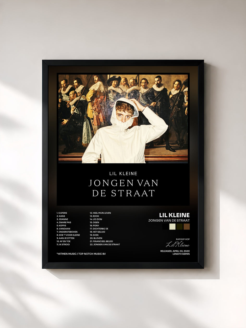 #noir Tableau de l'album Jongen Van De Straat de Lil Kleine, cadre noir, imprimé et encadré en France