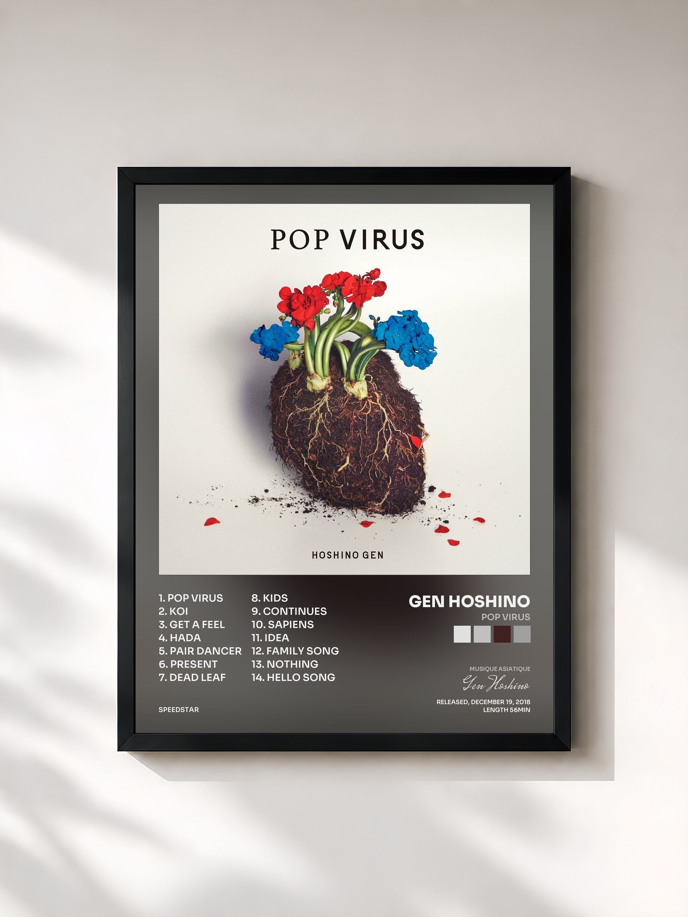#noir Tableau de l'album POP VIRUS de Gen Hoshino, cadre noir, imprimé et encadré en France