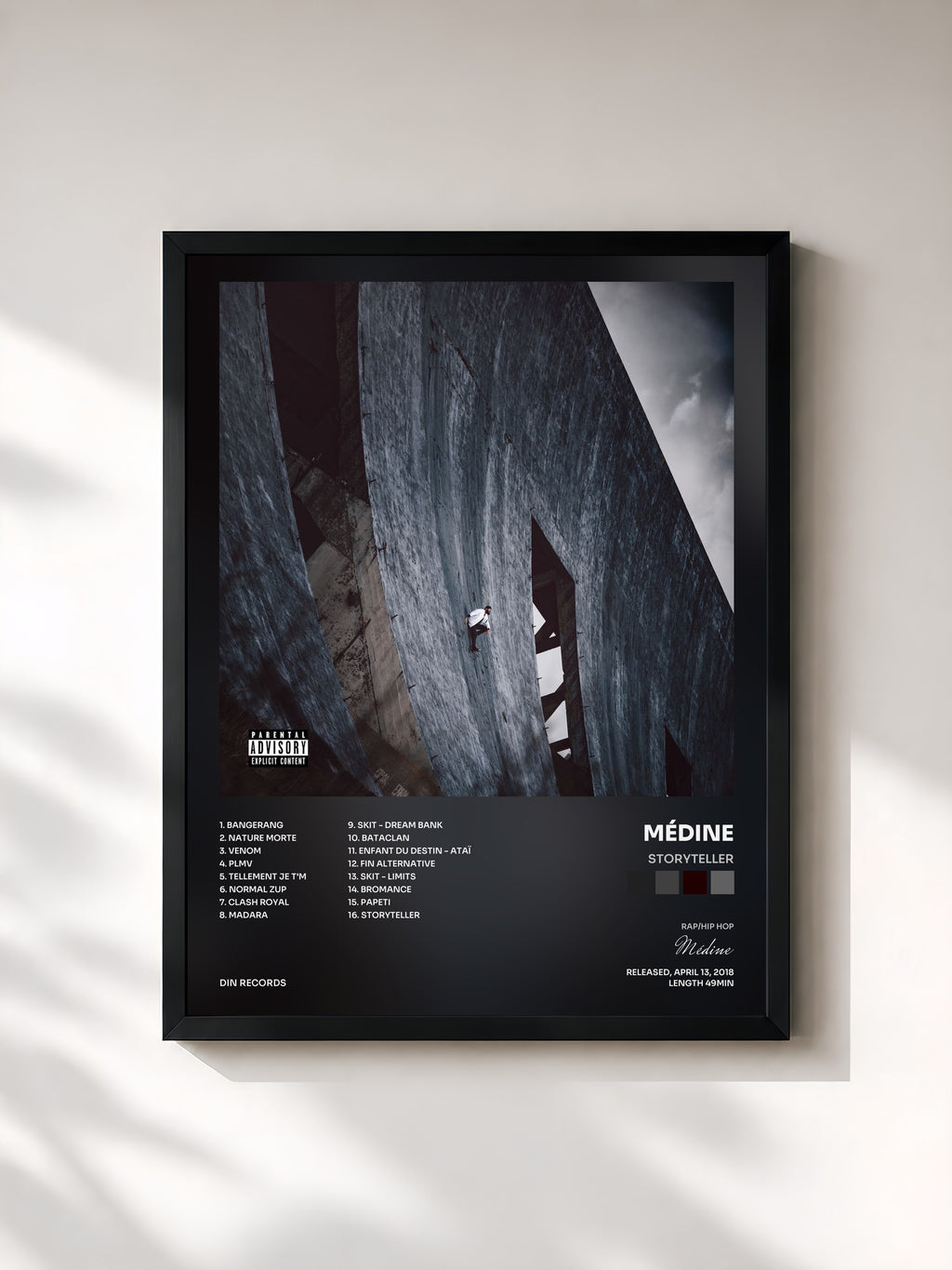 #noir Tableau de l'album Storyteller de Médine, cadre noir, imprimé et encadré en France
