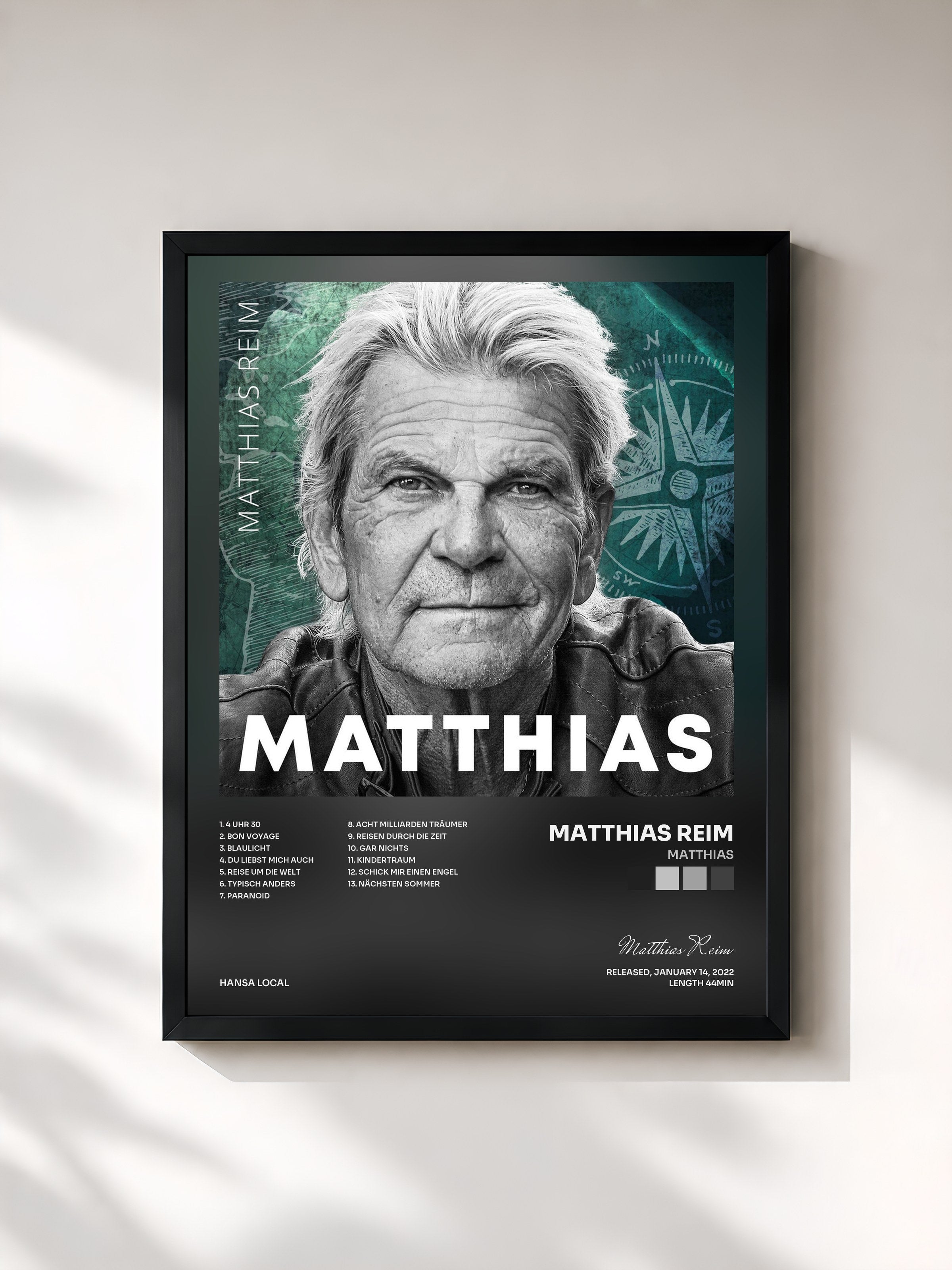 #noir Tableau de l'album MATTHIAS de Matthias Reim, cadre noir, imprimé et encadré en France