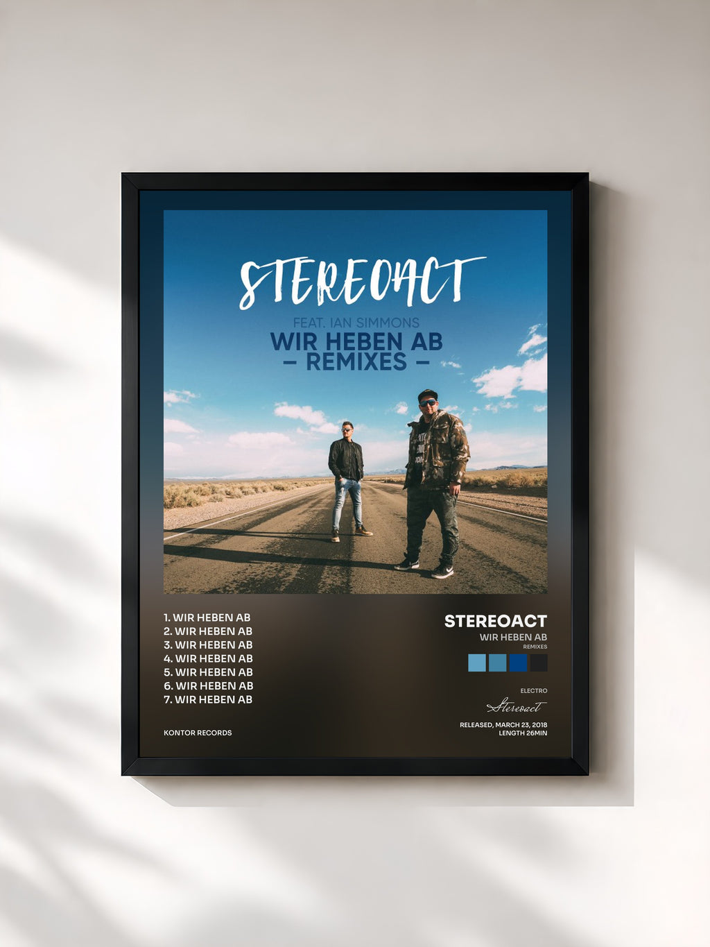 #noir Tableau de l'album Wir heben ab (Remixes) de Stereoact, cadre noir, imprimé et encadré en France