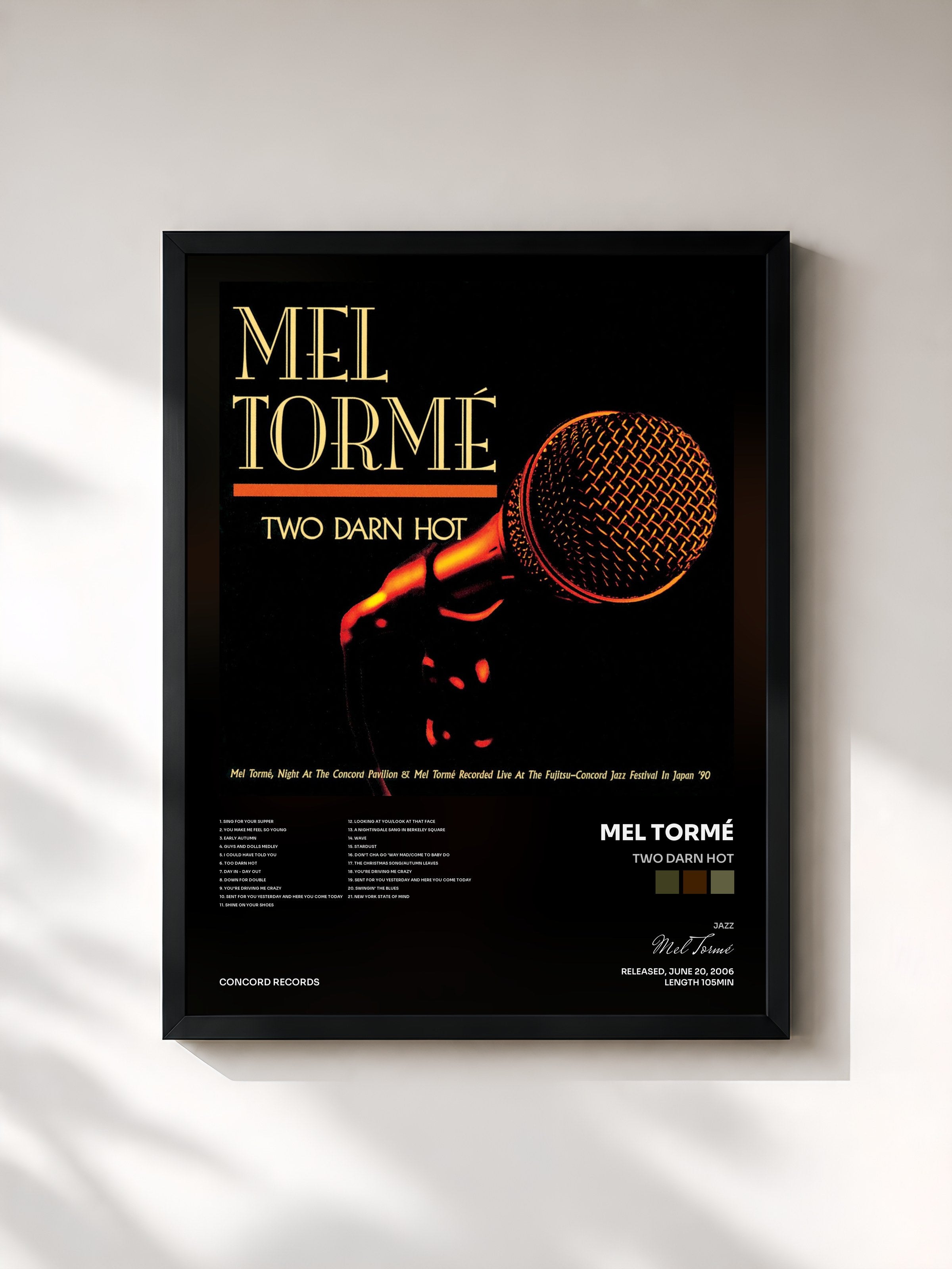 #noir Tableau de l'album Two Darn Hot de Mel Tormé, cadre noir, imprimé et encadré en France
