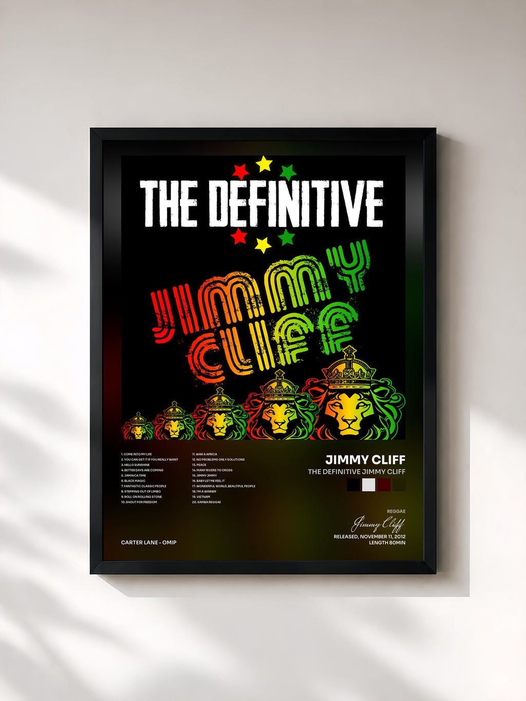 #noir Tableau de l'album The Definitive Jimmy Cliff de Jimmy Cliff, cadre noir, imprimé et encadré en France