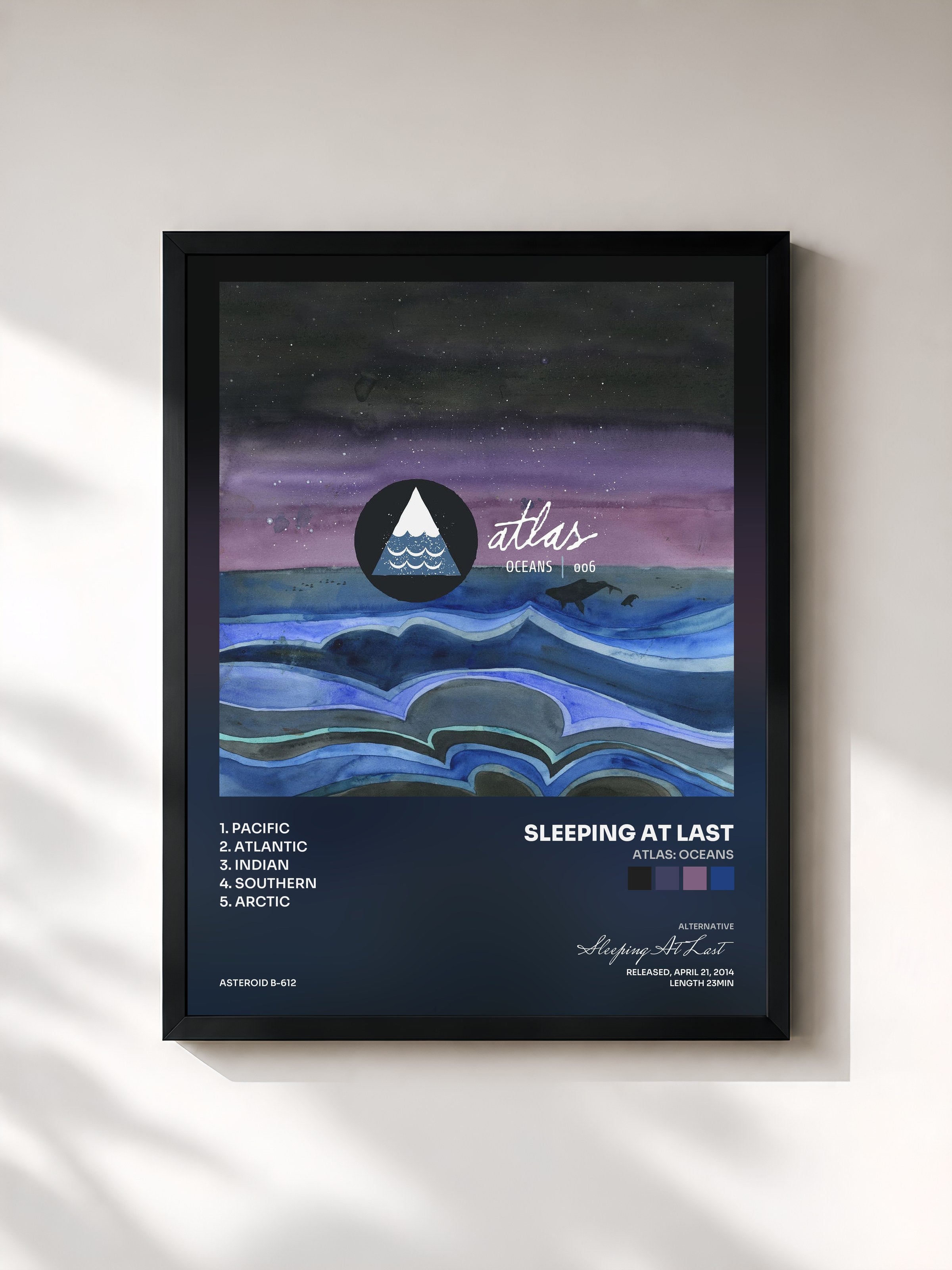 #noir Tableau de l'album Atlas: Oceans de Sleeping At Last, cadre noir, imprimé et encadré en France