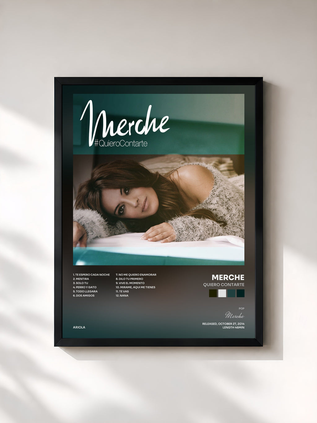 #noir Tableau de l'album Quiero Contarte de Merche, cadre noir, imprimé et encadré en France