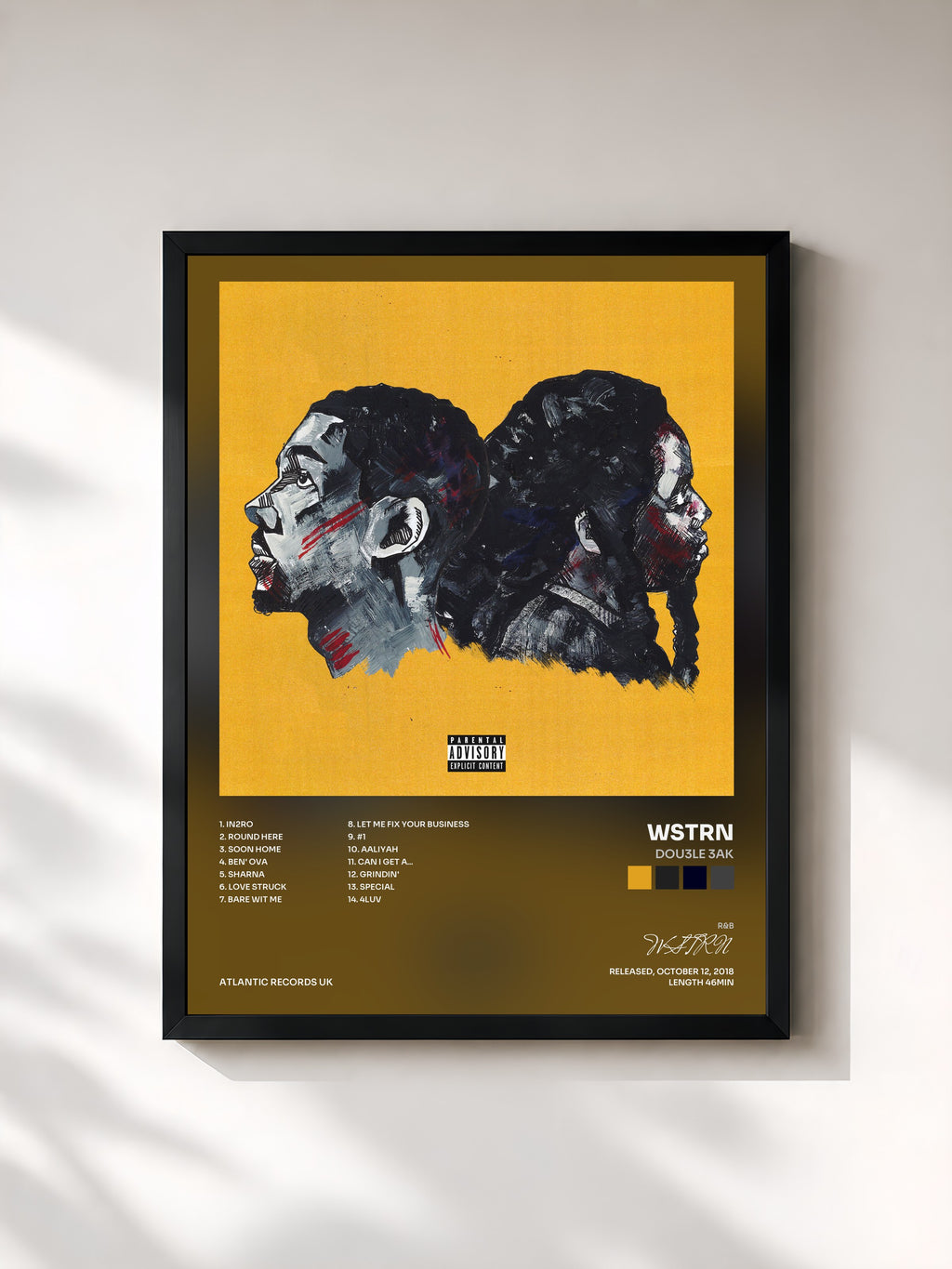 #noir Tableau de l'album DOU3LE 3AK de WSTRN, cadre noir, imprimé et encadré en France