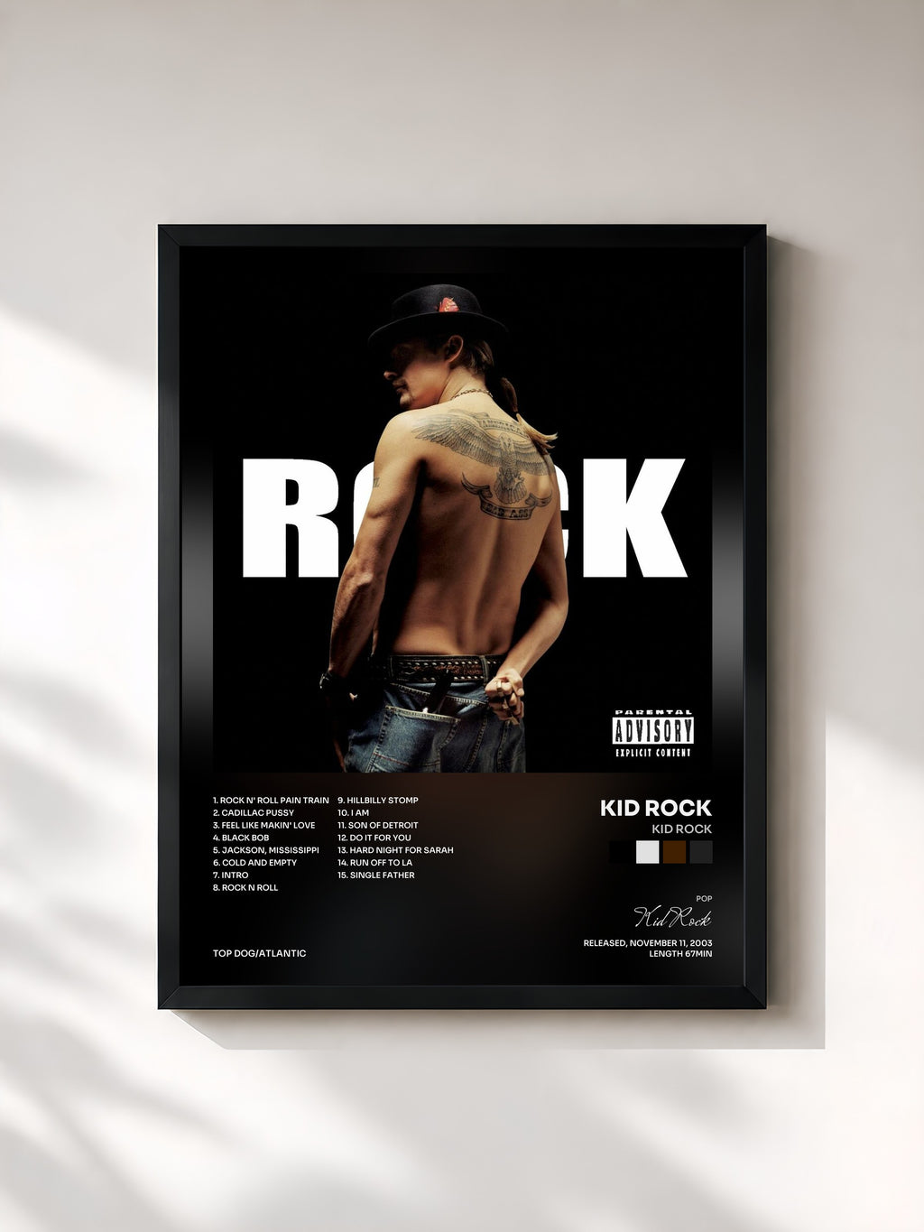 #noir Tableau de l'album Kid Rock de Kid Rock, cadre noir, imprimé et encadré en France