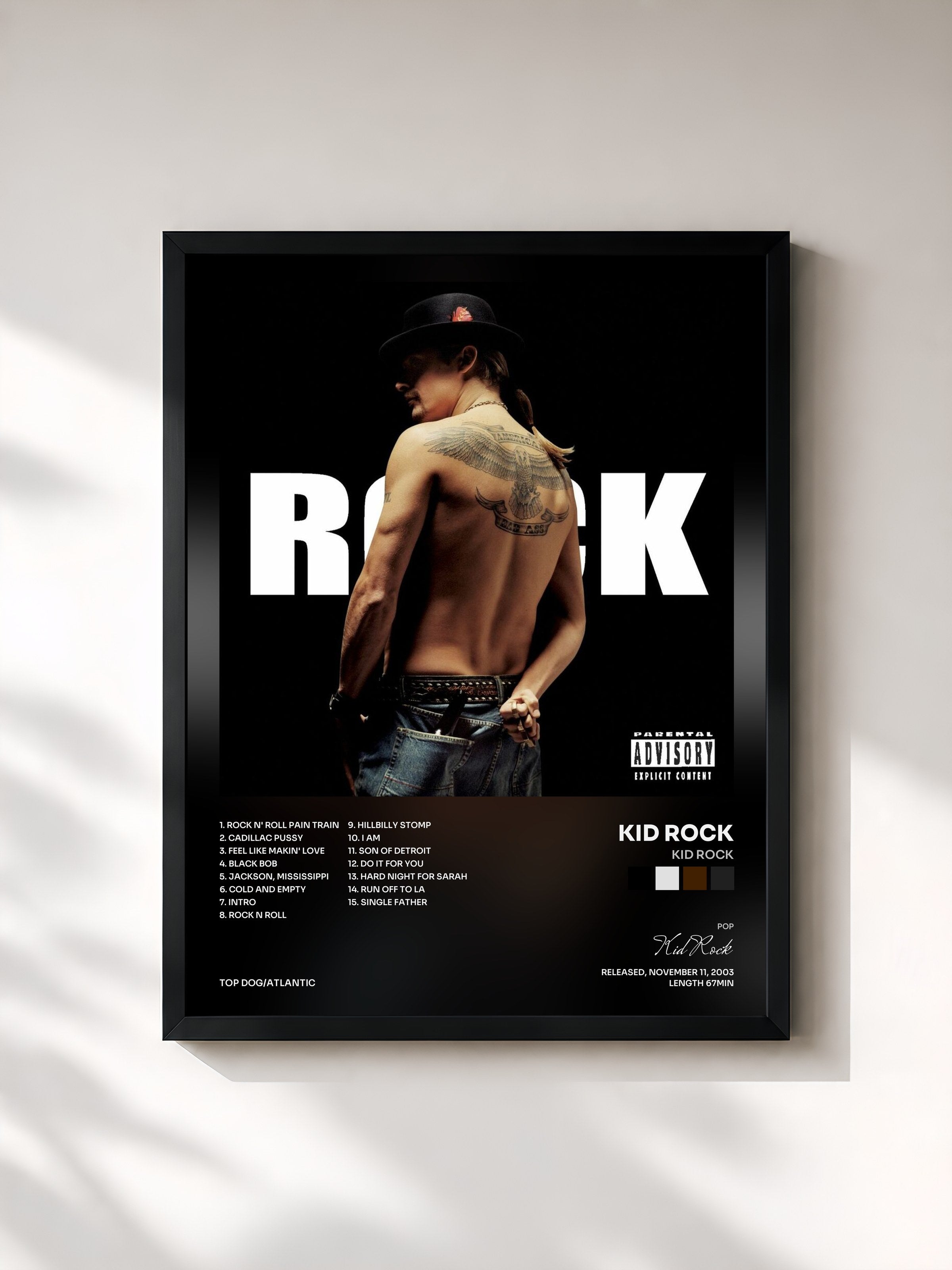 #noir Tableau de l'album Kid Rock de Kid Rock, cadre noir, imprimé et encadré en France