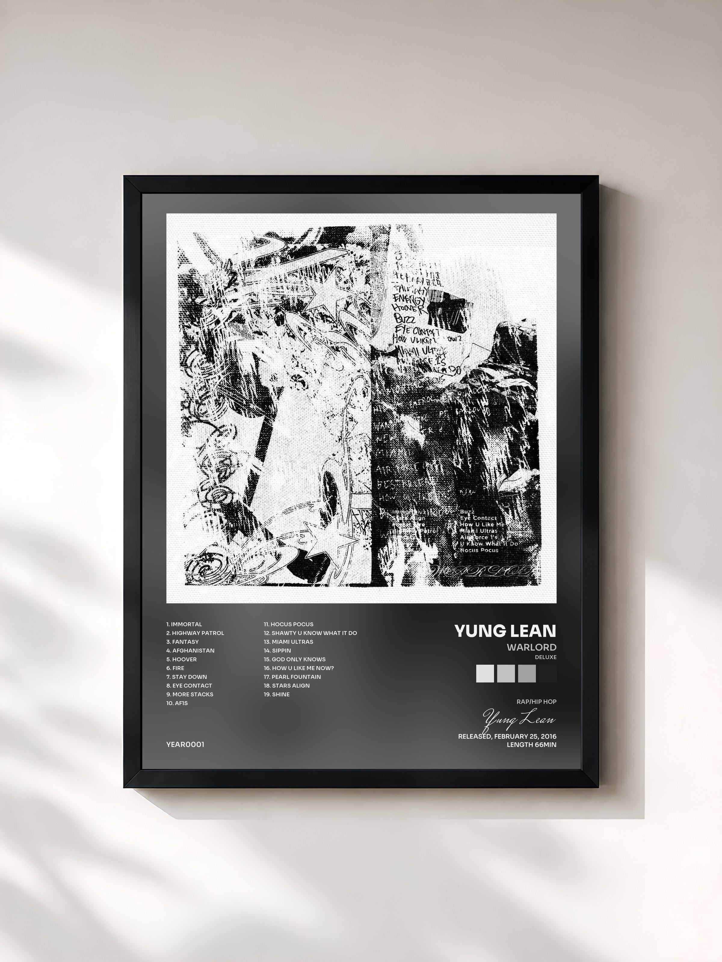 #noir Tableau de l'album Warlord (Deluxe) de Yung Lean, cadre noir, imprimé et encadré en France