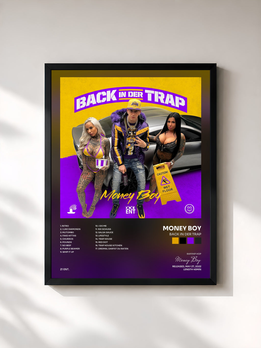 #noir Tableau de l'album Back in der Trap de Money Boy, cadre noir, imprimé et encadré en France