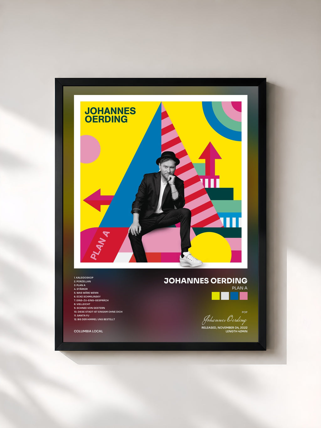 #noir Tableau de l'album Plan A de Johannes Oerding, cadre noir, imprimé et encadré en France