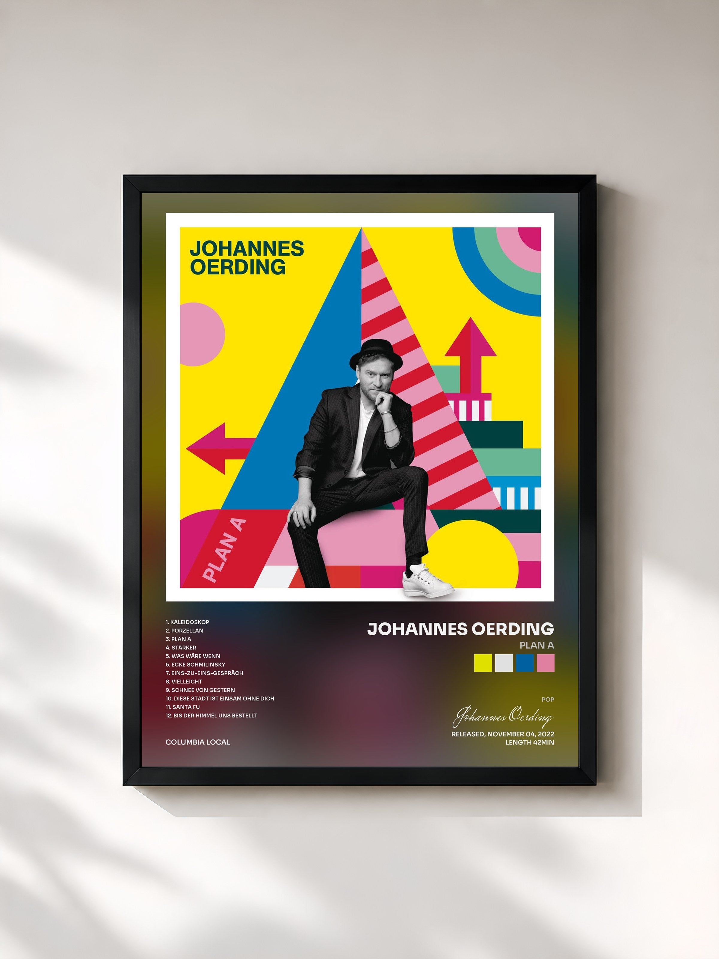 #noir Tableau de l'album Plan A de Johannes Oerding, cadre noir, imprimé et encadré en France
