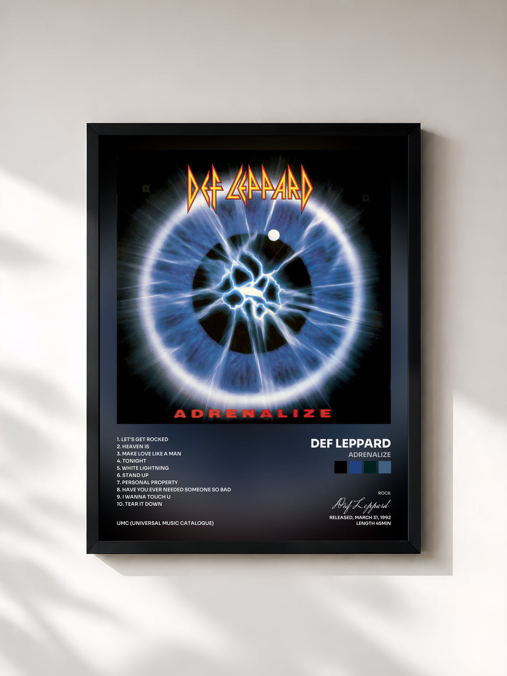 #noir Tableau de l'album Adrenalize de Def Leppard, cadre noir, imprimé et encadré en France